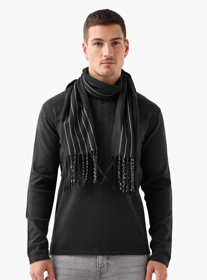 Striped Fringe Detail Scarf-men-scarvesandgloves-image-2