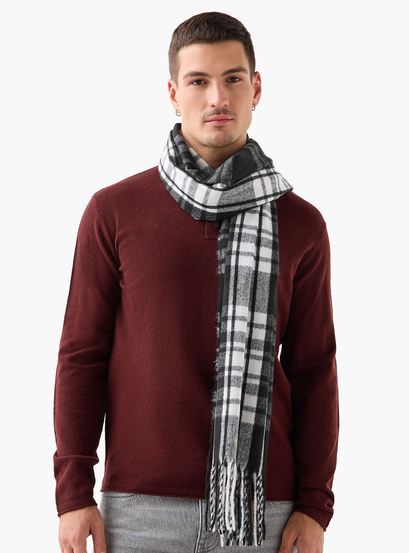 Checked Fringe Detail Scarf-men-scarvesandgloves-image-1