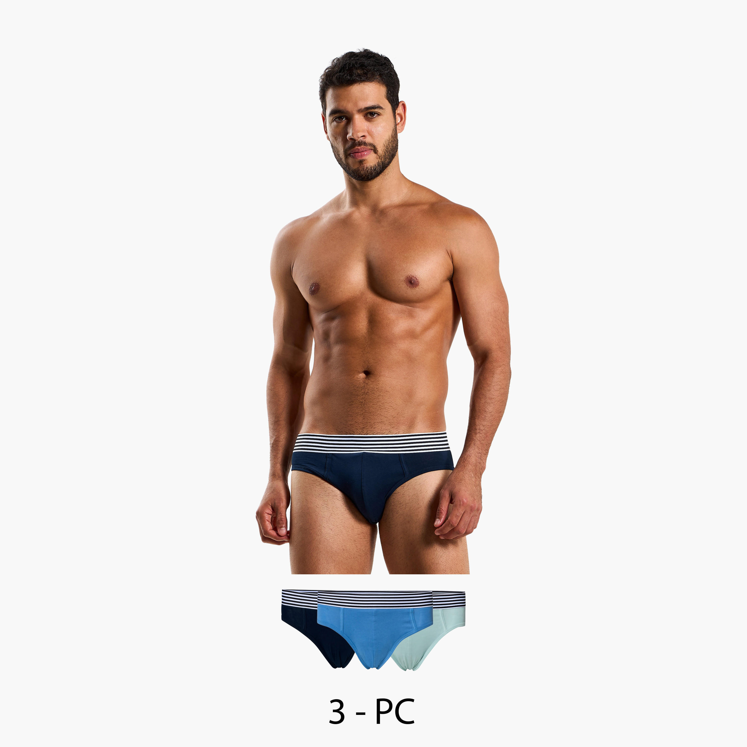 سراويل قطن داخلية مقلمة بخصر مطاطي للرجال - طقم من 3-men-clothing-innerwear-underwear-image-1