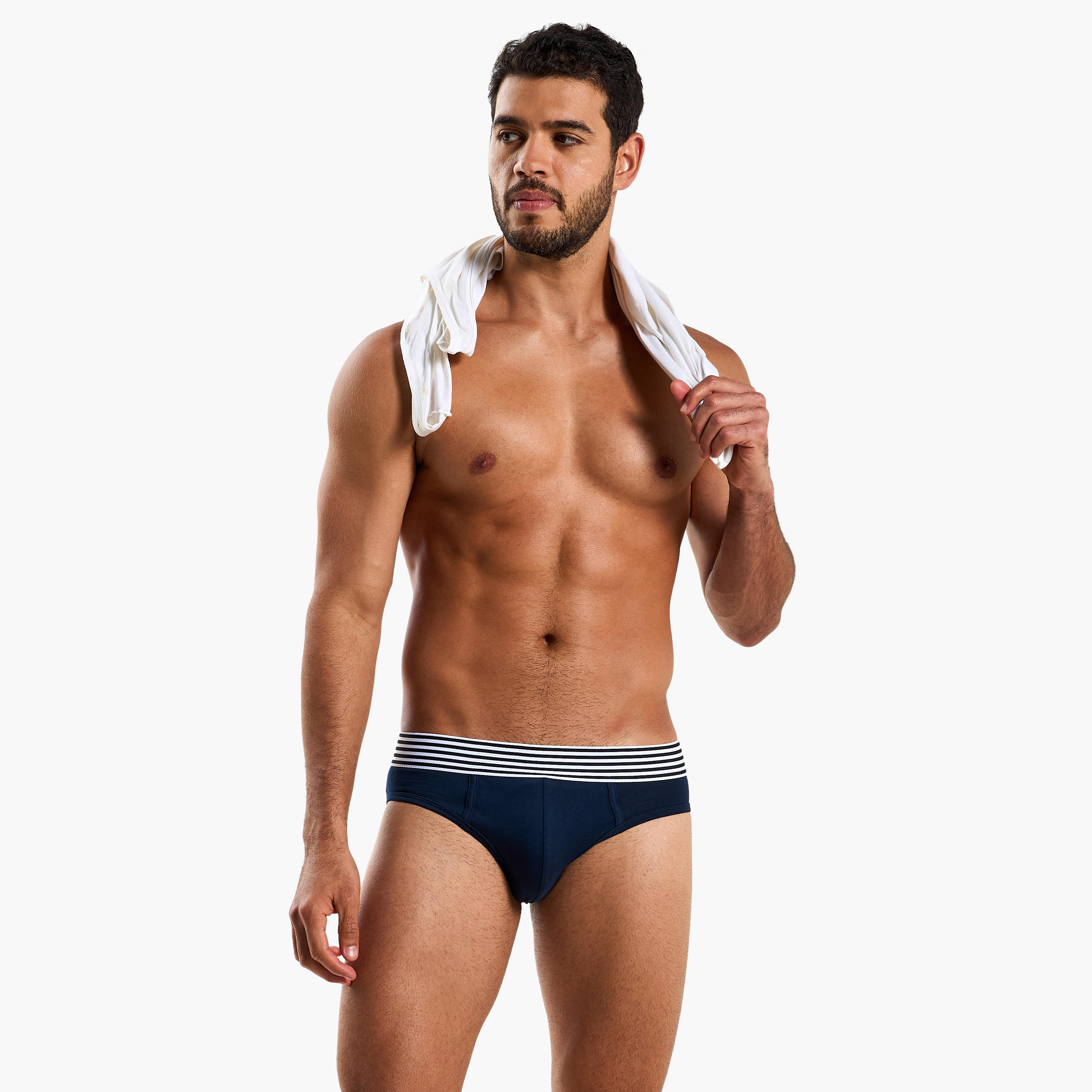 سراويل قطن داخلية مقلمة بخصر مطاطي للرجال - طقم من 3-men-clothing-innerwear-underwear-image-4