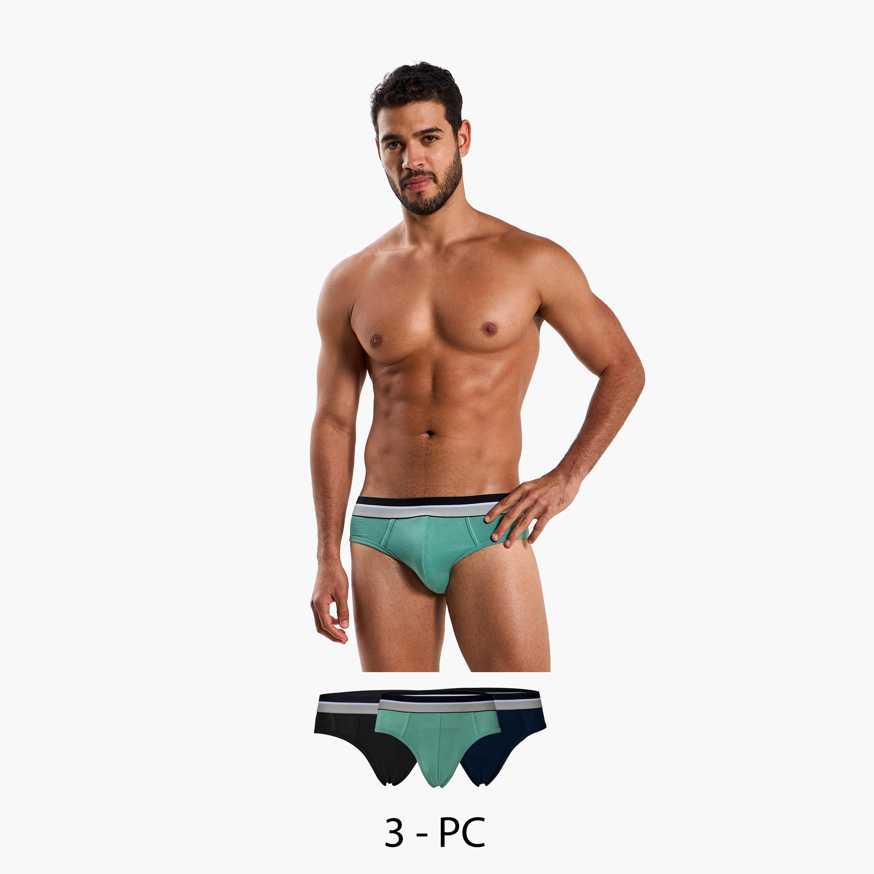 سراويل داخلية قطنية بخصر مطاطي بلون مغاير للرجال - طقم من 3-men-clothing-innerwear-underwear-image-1