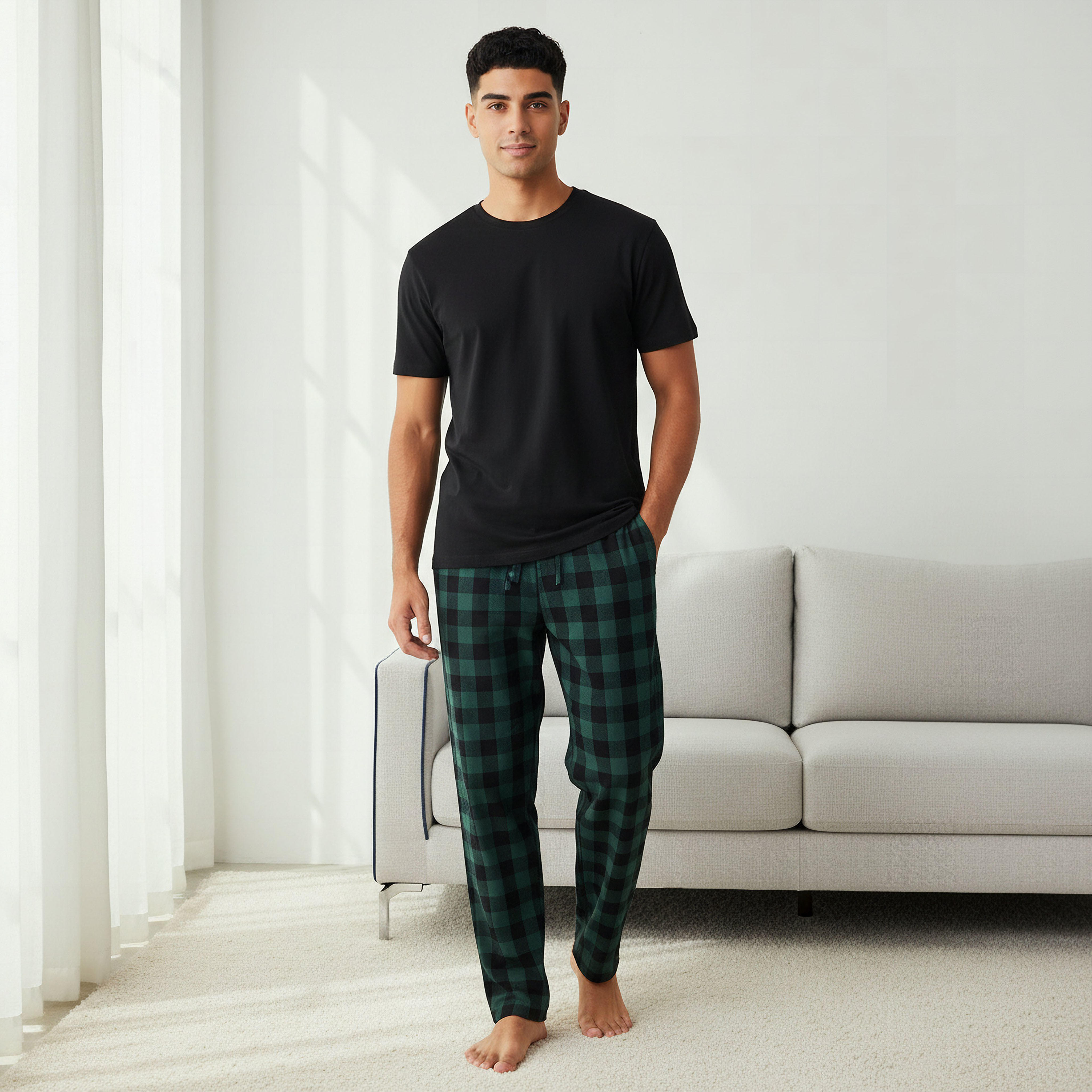 Men Cotton Checked Nightwear Set-men-clothing-nightwear-sets-image-1
