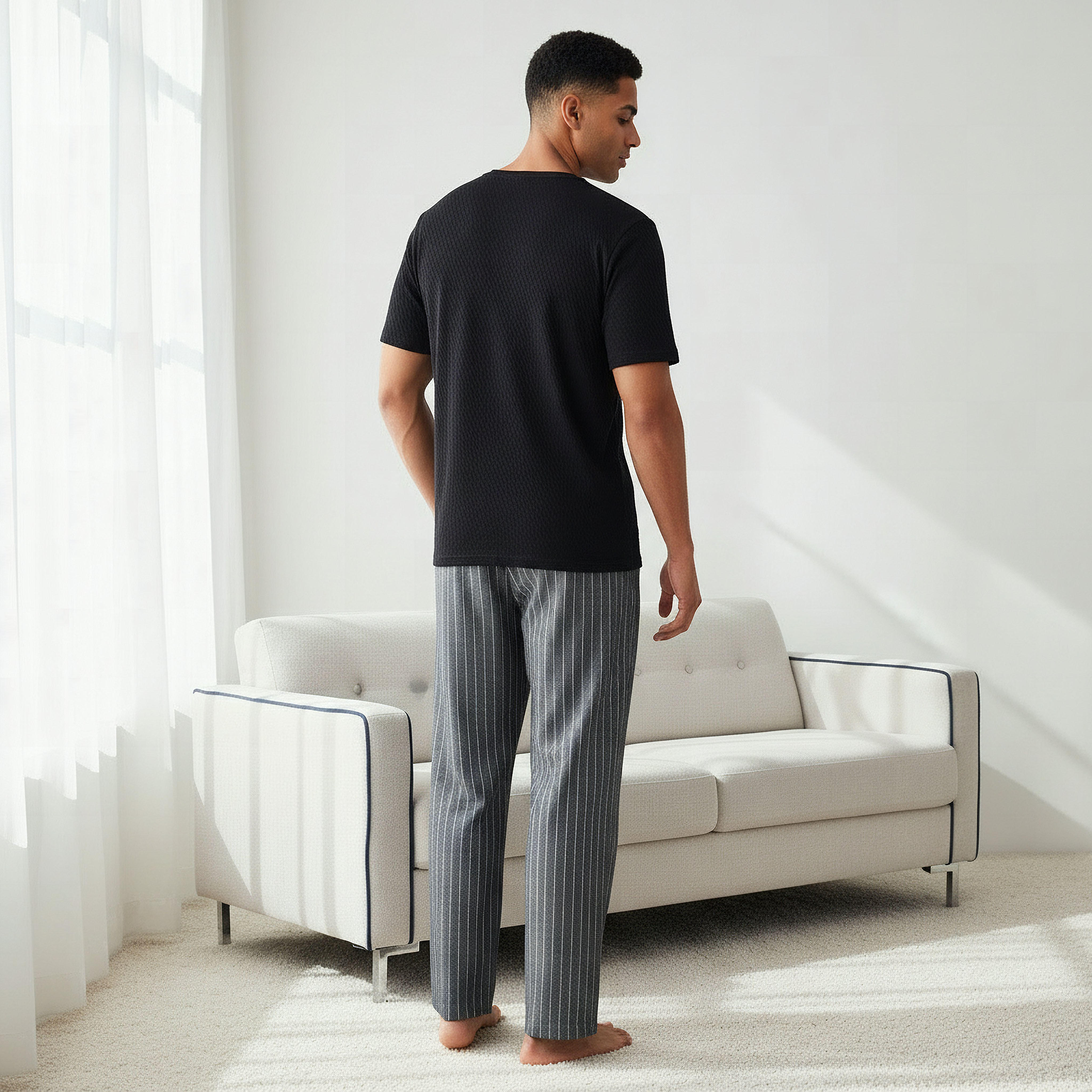 طقم نوم قطن رجالي مخطط بأزرار-men-clothing-nightwear-sets-image-4