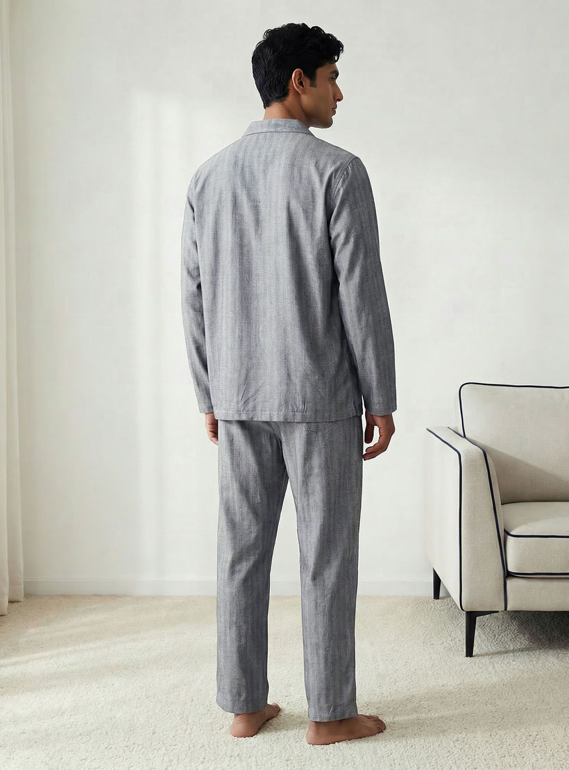 Men Cotton Striped Button Down Nightwear Set-men-clothing-nightwear-sets-image-3