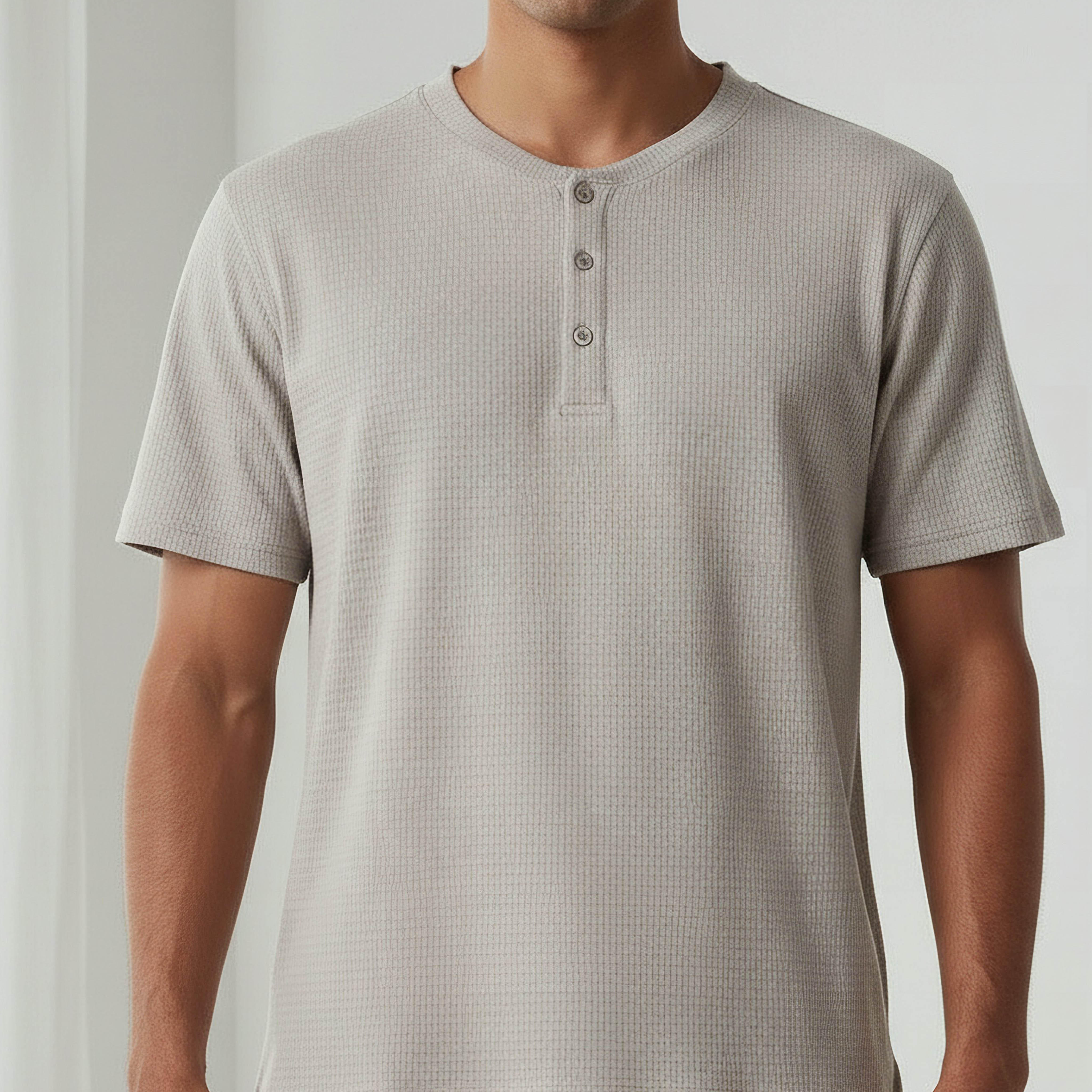 طقم نوم قطن وافل بارز الملمس وياقة هنلي للرجال-men-clothing-nightwear-sets-image-5