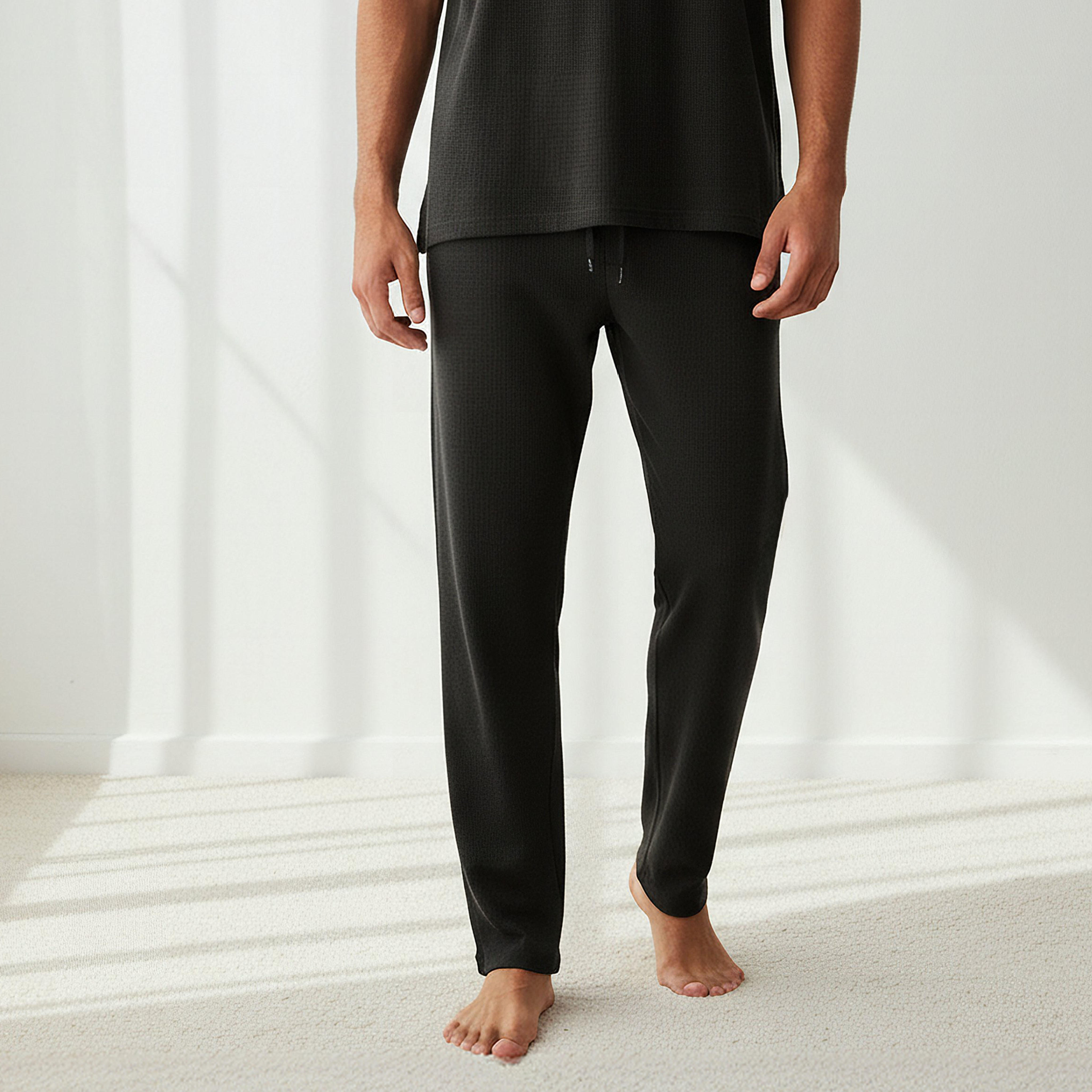Men Cotton Waffle Textured Henley Neck Nightwear Set-men-clothing-nightwear-sets-image-4