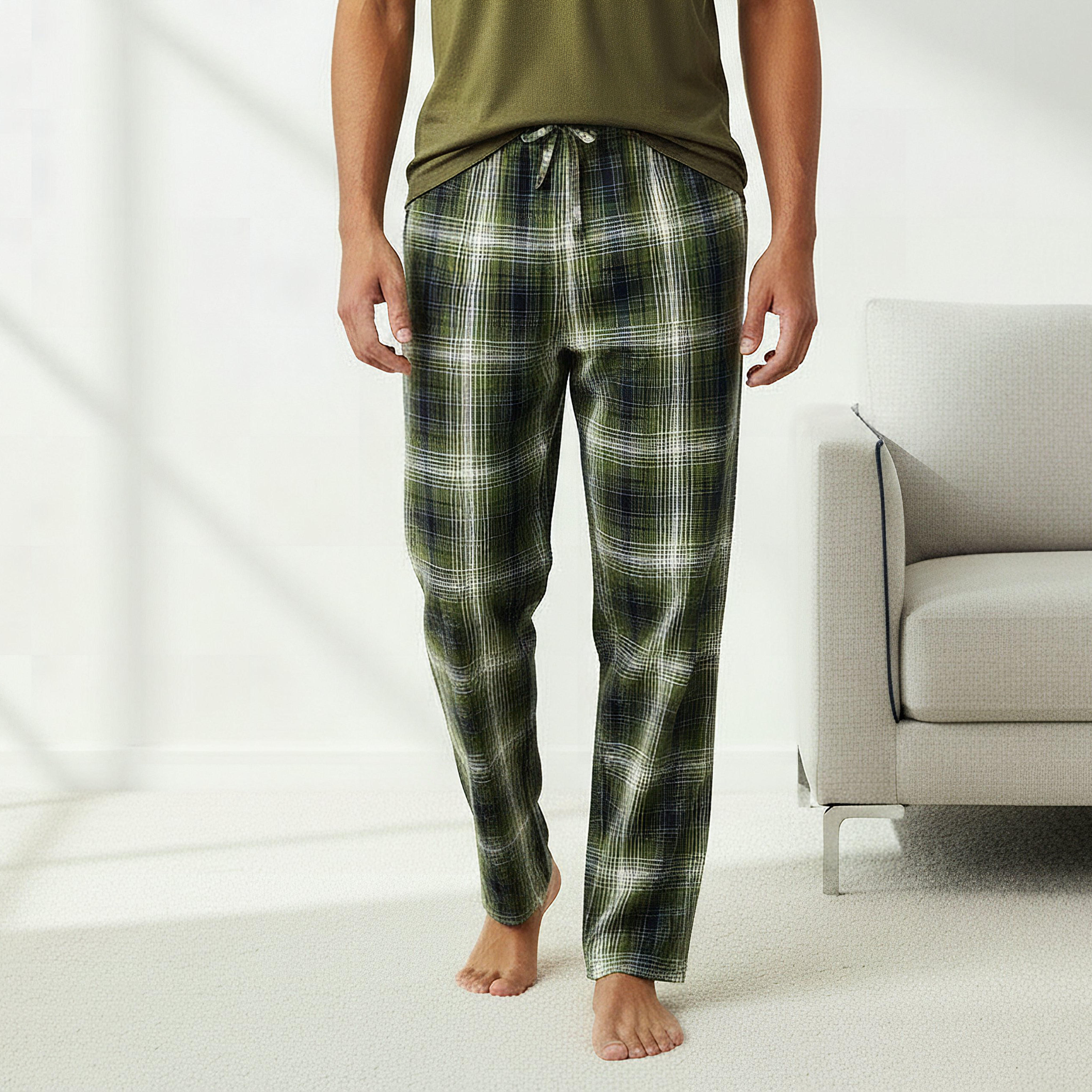 طقم ملابس نوم قطن كاروهات بأزرار أمامية للرجال-men-clothing-nightwear-sets-image-5