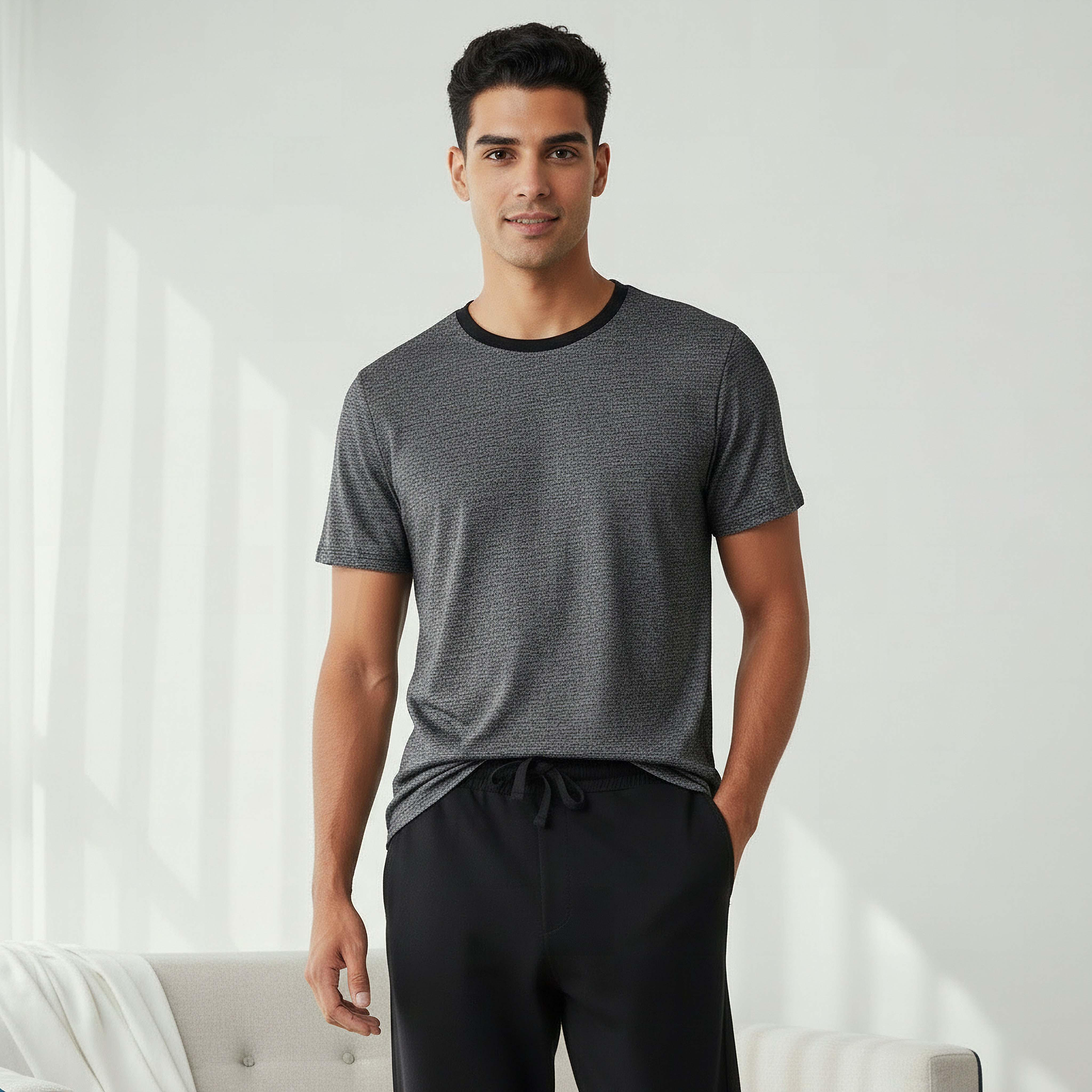 Men Cotton Textured Drawstring Closure Nightwear Set-men-clothing-nightwear-sets-image-2
