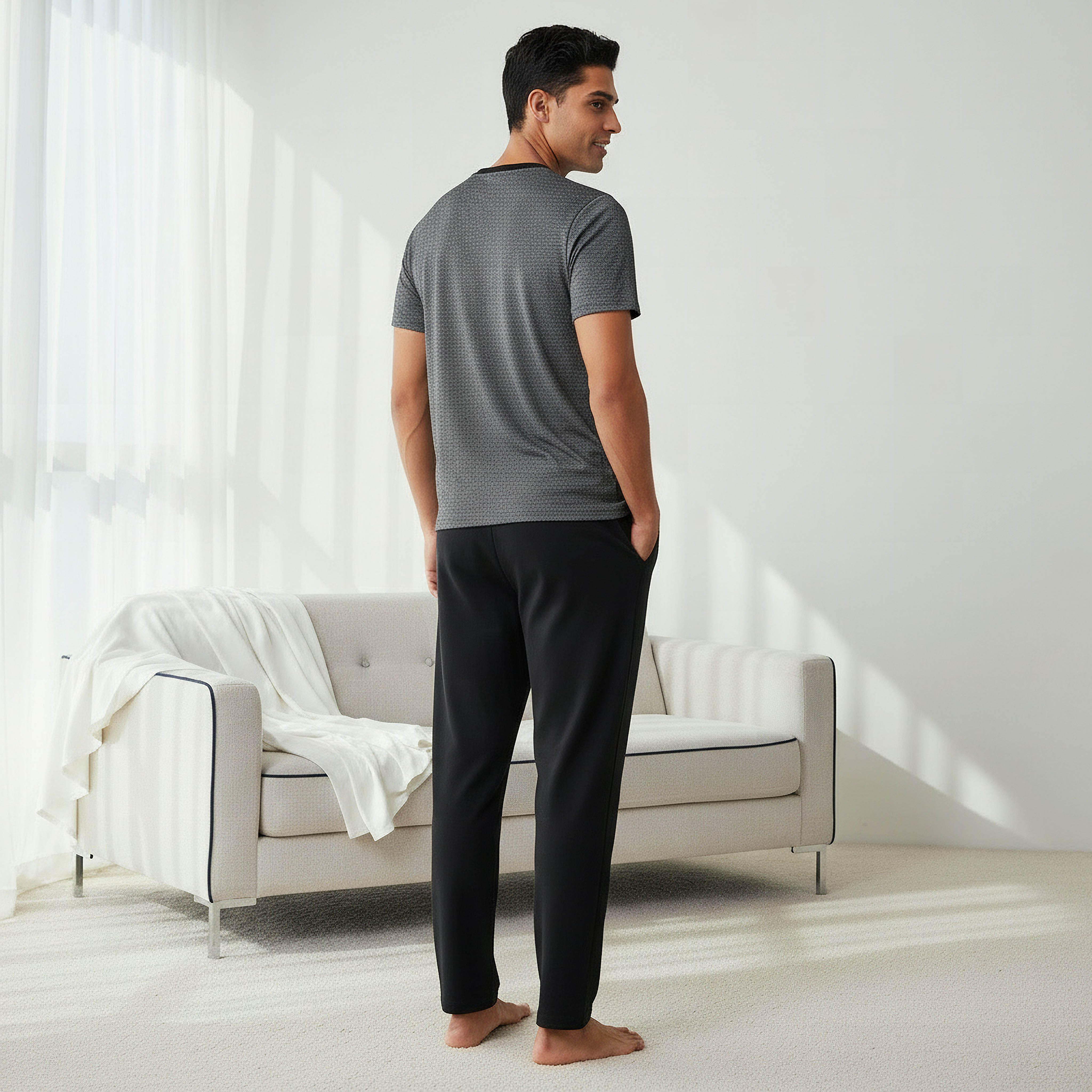 Men Cotton Textured Drawstring Closure Nightwear Set-men-clothing-nightwear-sets-image-3