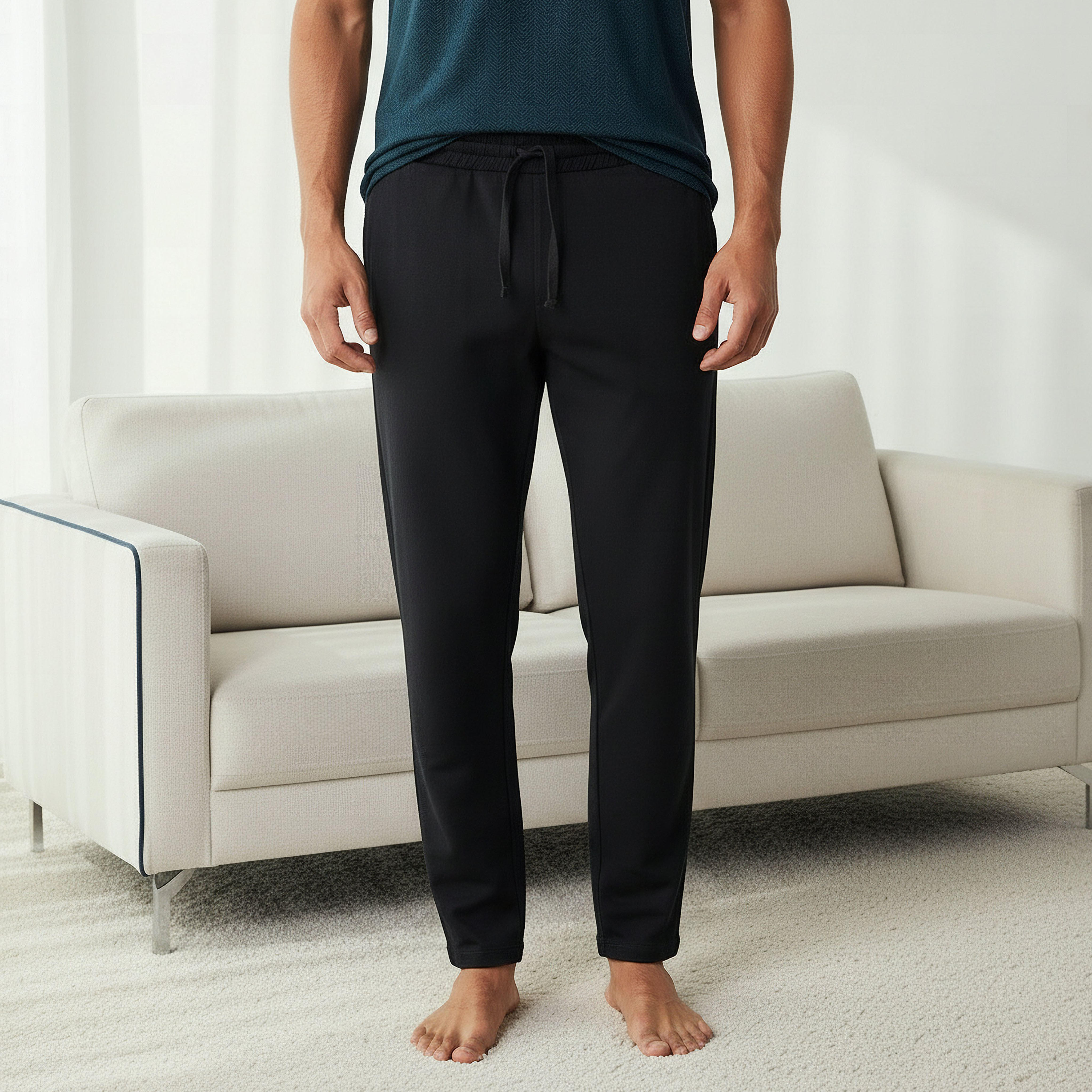 Men Cotton Herringbone Textured Drawstring Closure Nightwear Set-men-clothing-nightwear-sets-image-3