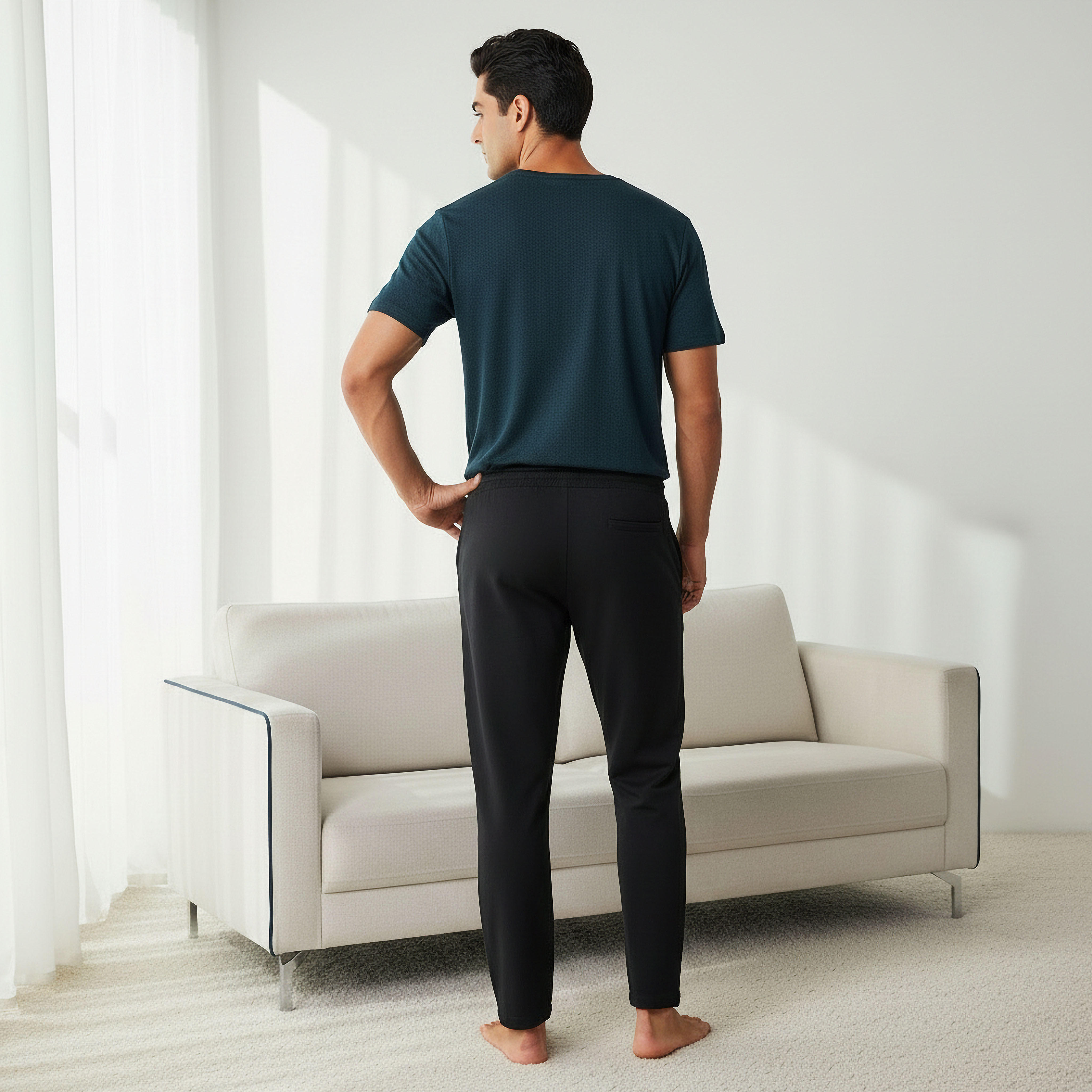 Men Cotton Herringbone Textured Drawstring Closure Nightwear Set-men-clothing-nightwear-sets-image-4