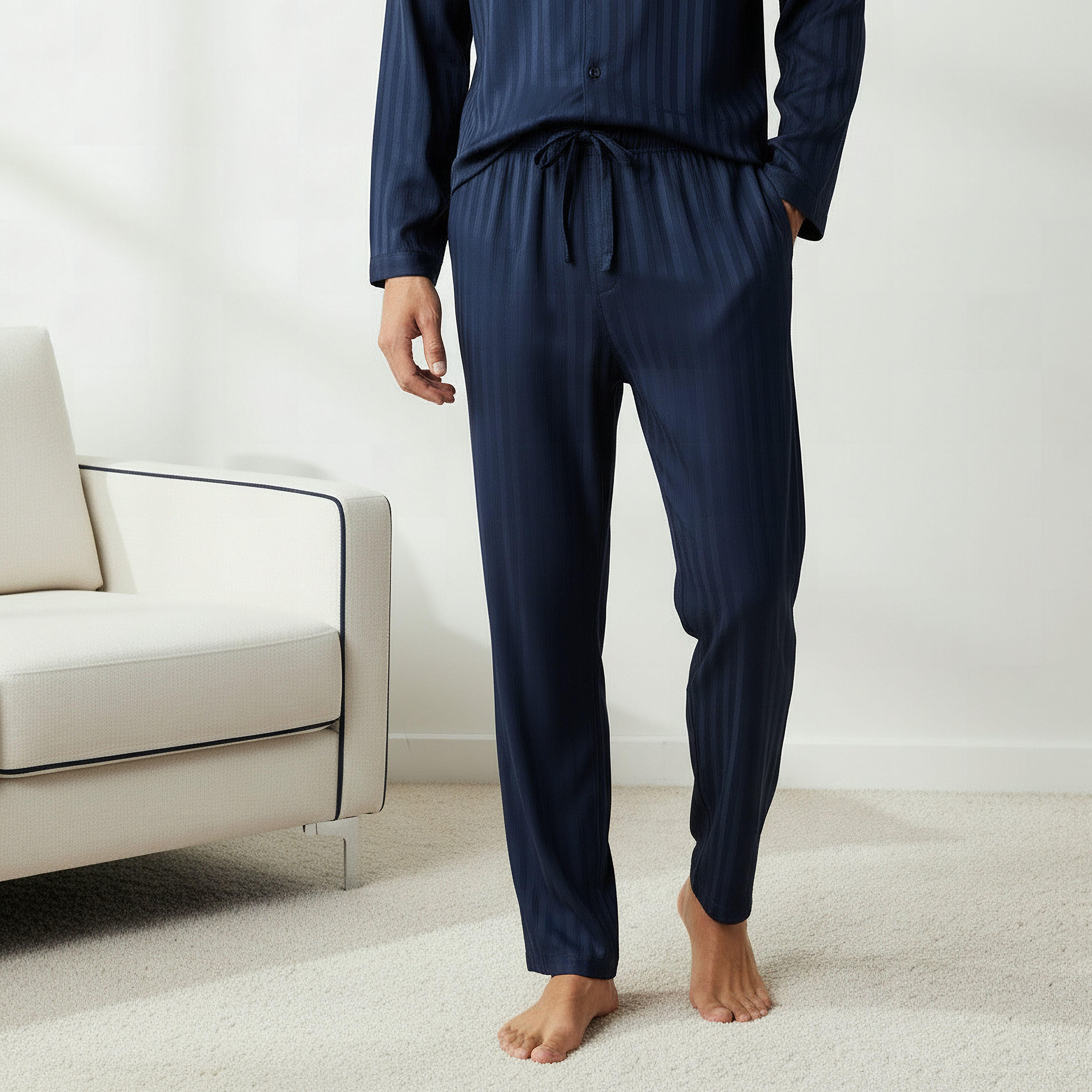 طقم بيجاما رجالي مودال مخطط بأزرار-men-clothing-nightwear-sets-image-4