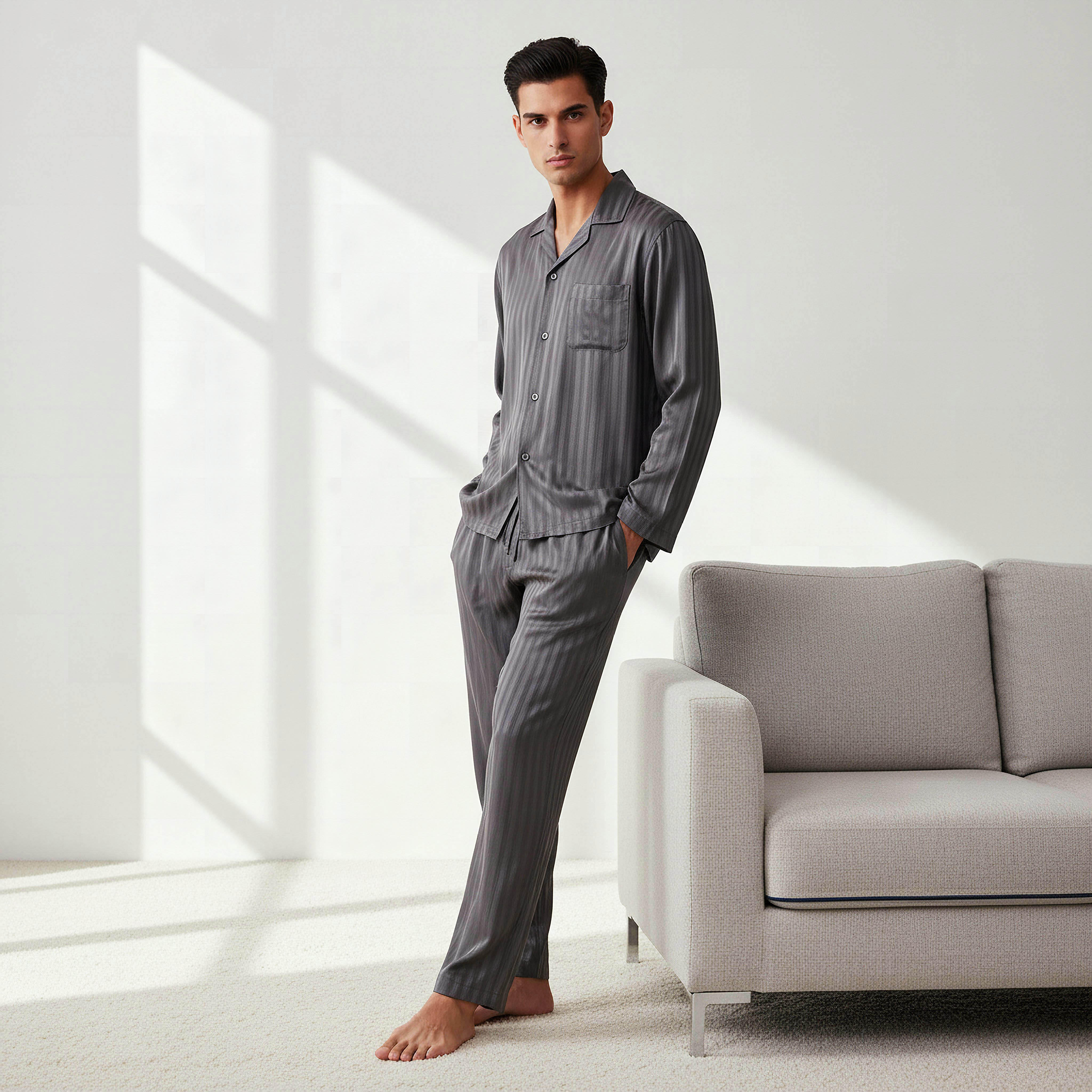 Men Modal Striped Button Front Nightwear Set-men-clothing-nightwear-sets-image-1