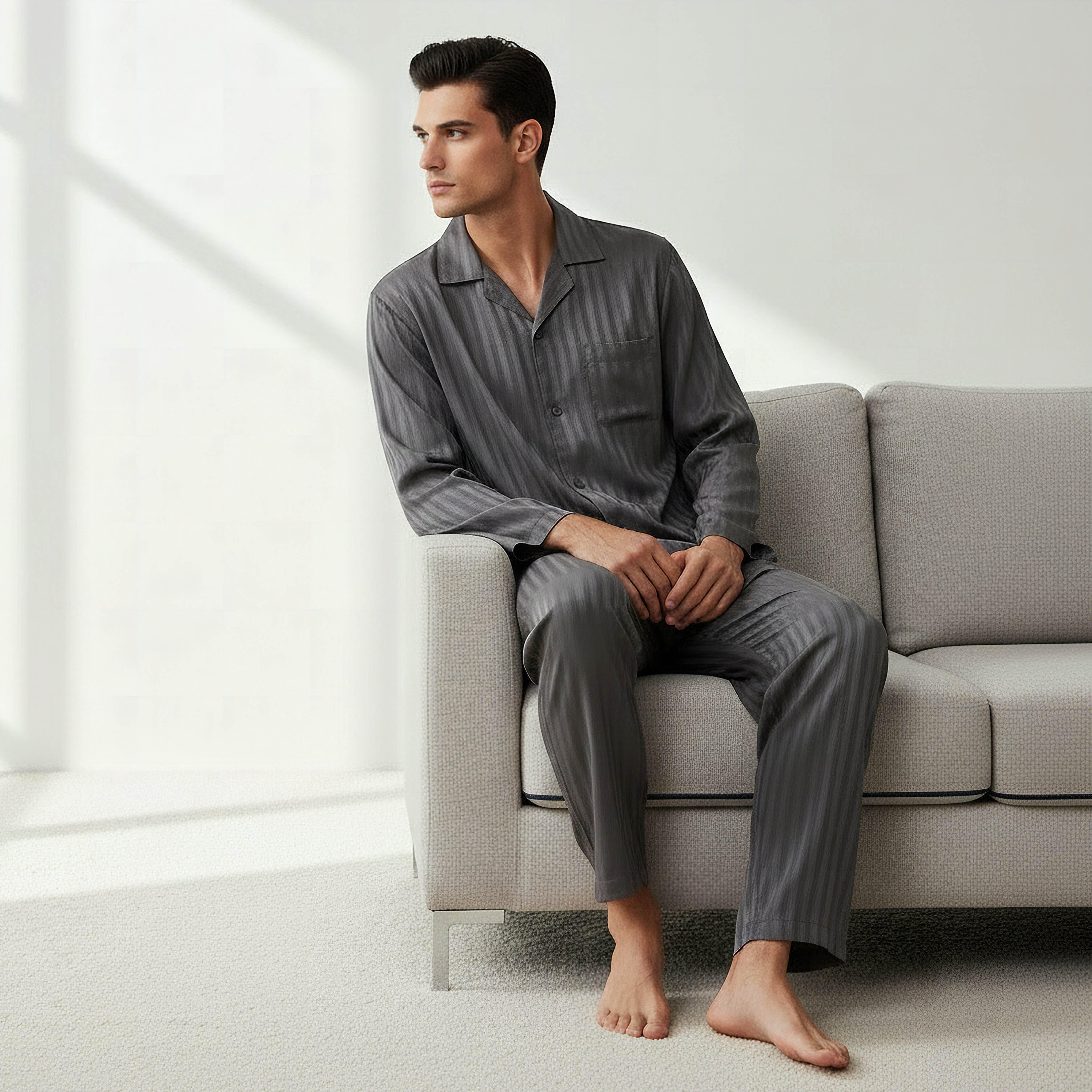 Men Modal Striped Button Front Nightwear Set-men-clothing-nightwear-sets-image-2