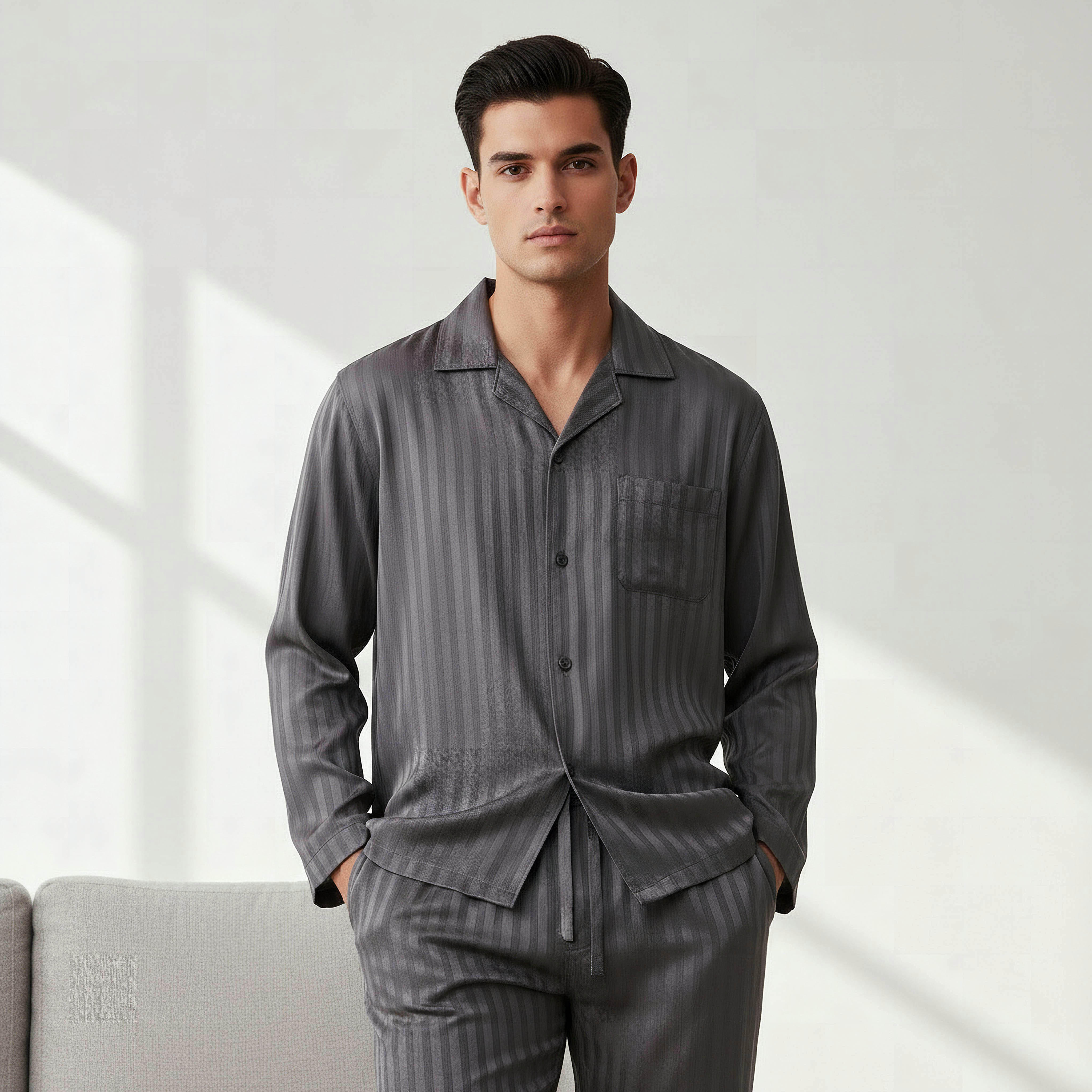 Men Modal Striped Button Front Nightwear Set-men-clothing-nightwear-sets-image-3