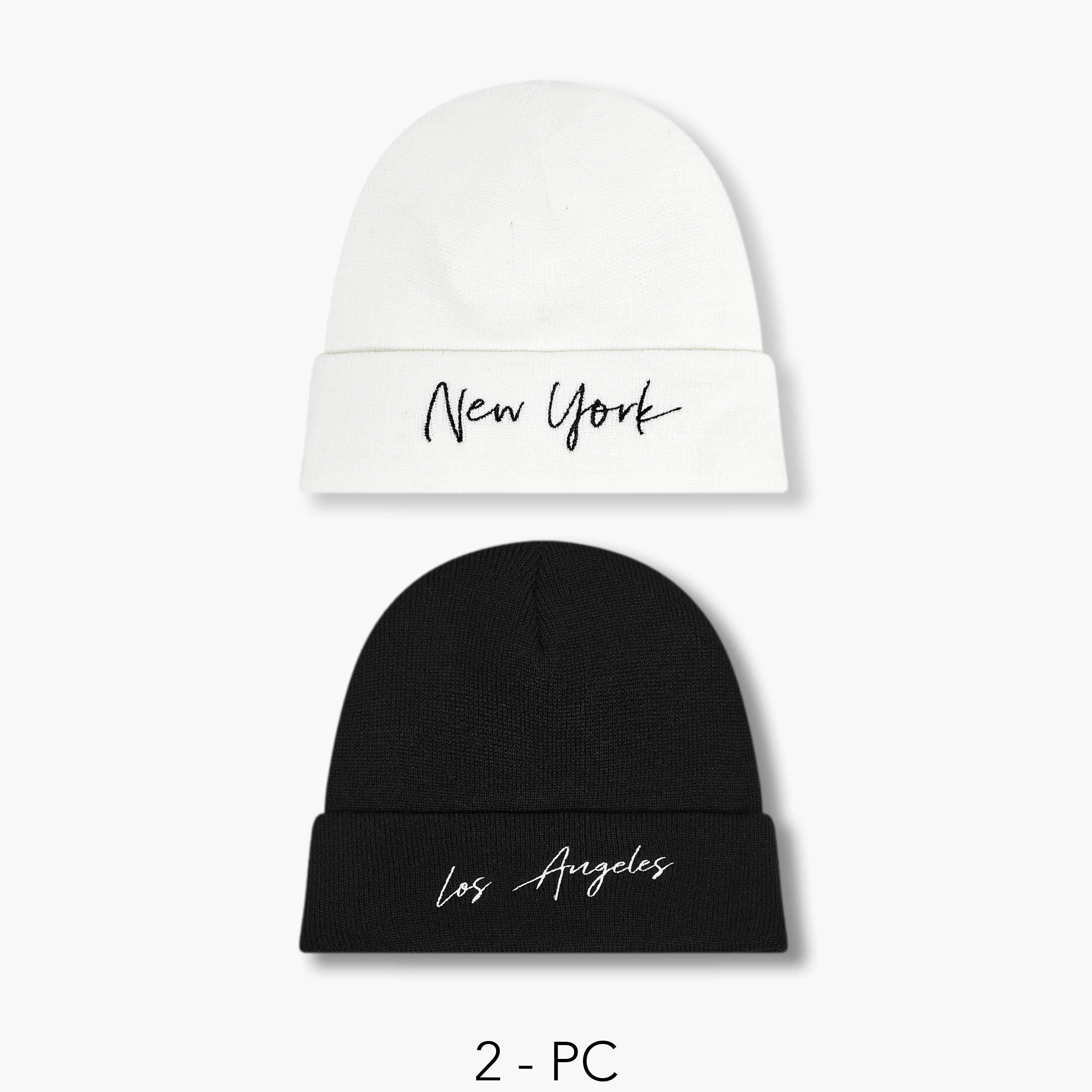 Men Beanie with Embroidery - Set of 2-men-caps-image-1