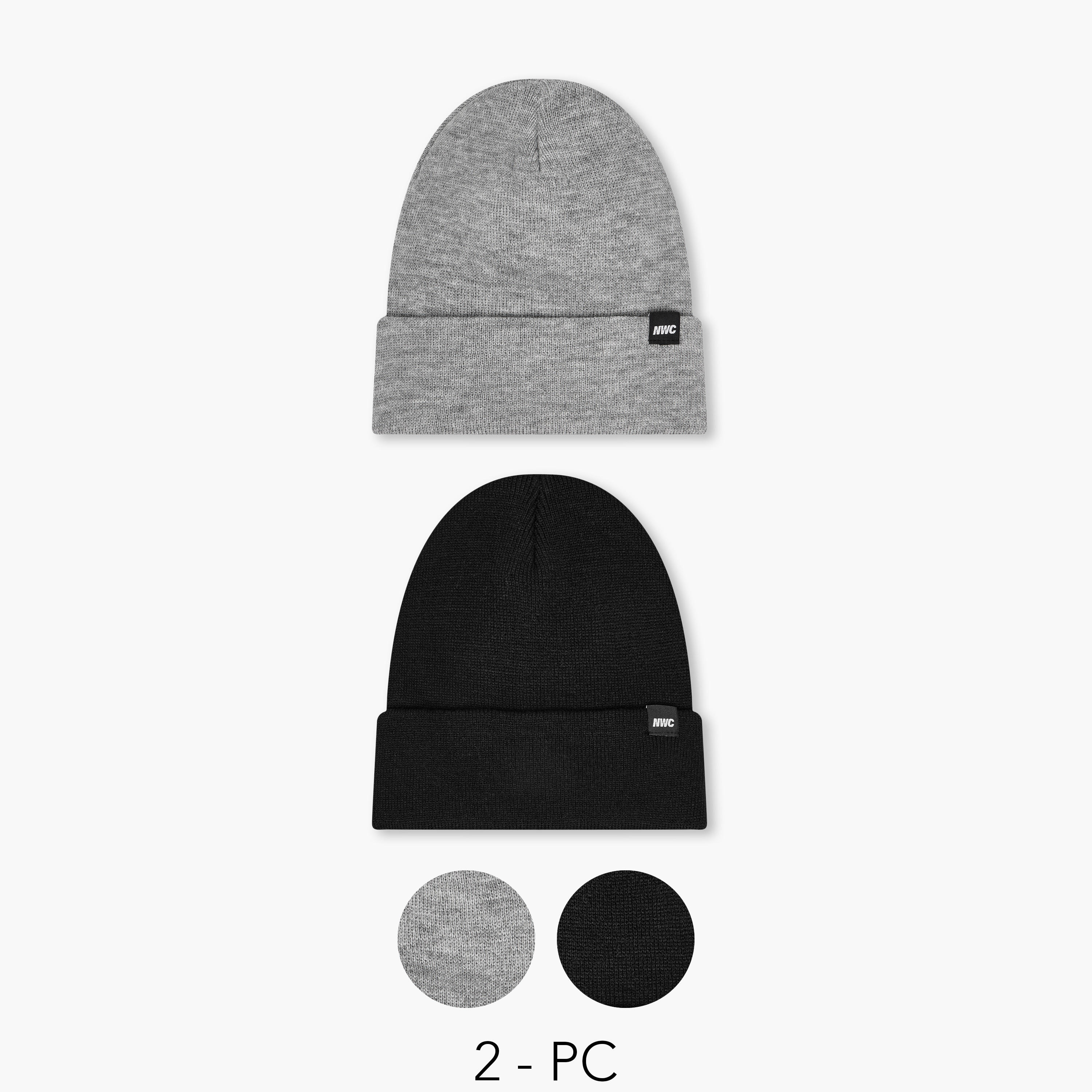 Men Beanie with Applique Detail - Set of 2-men-caps-image-1