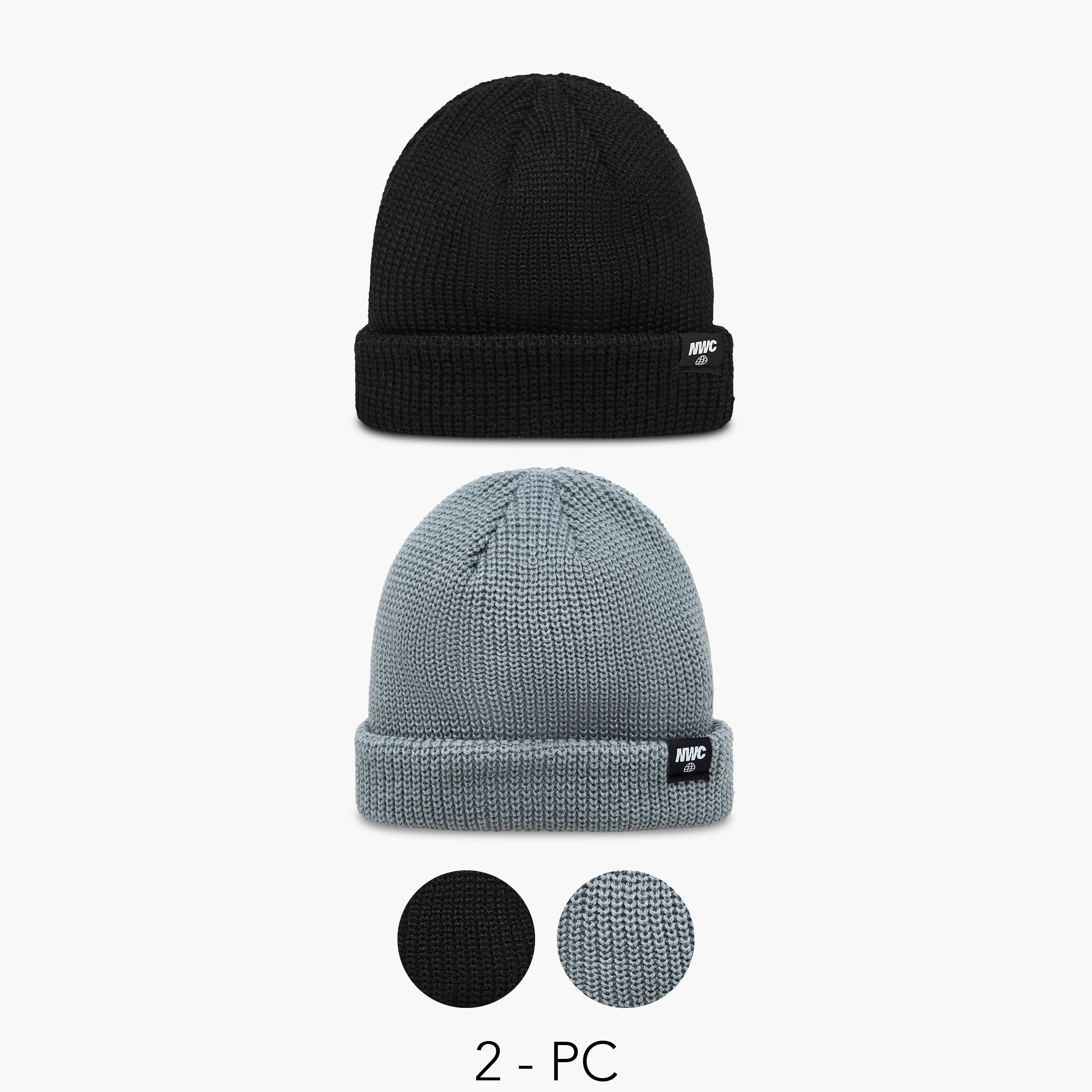 Men Beanie with Waffle Texture Detail - Set of 2-men-caps-image-1