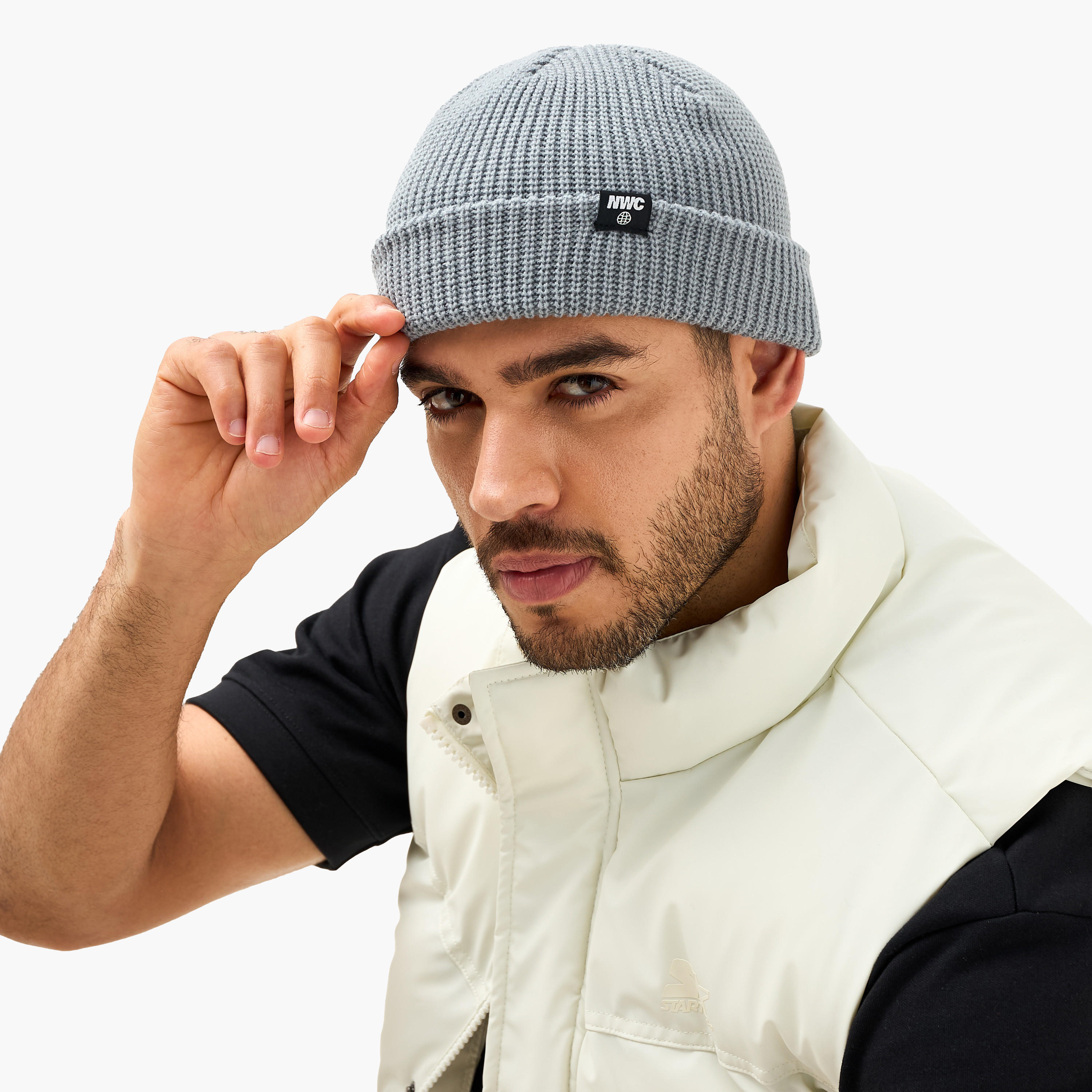Men Beanie with Waffle Texture Detail - Set of 2-men-caps-image-3