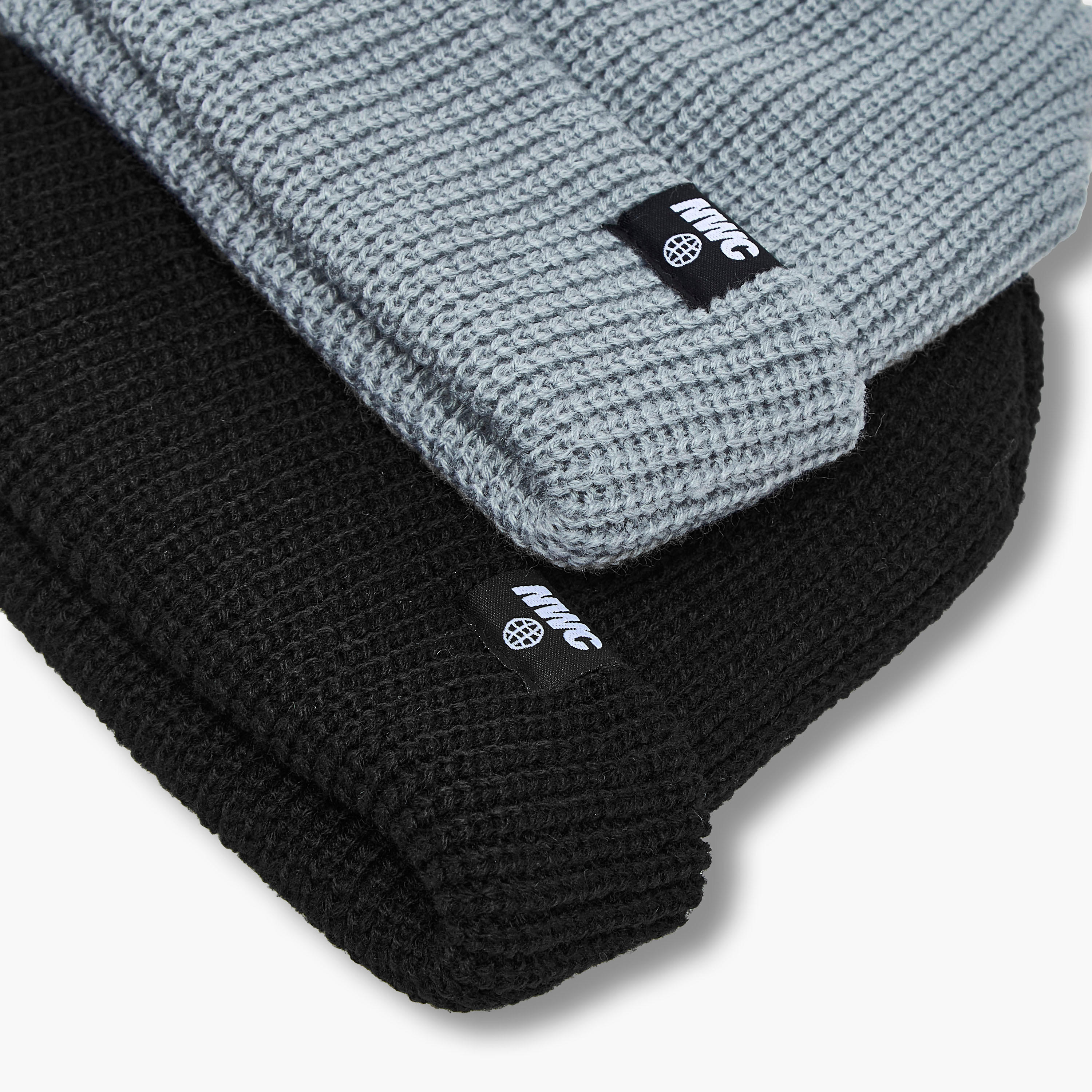 Men Beanie with Waffle Texture Detail - Set of 2-men-caps-image-6