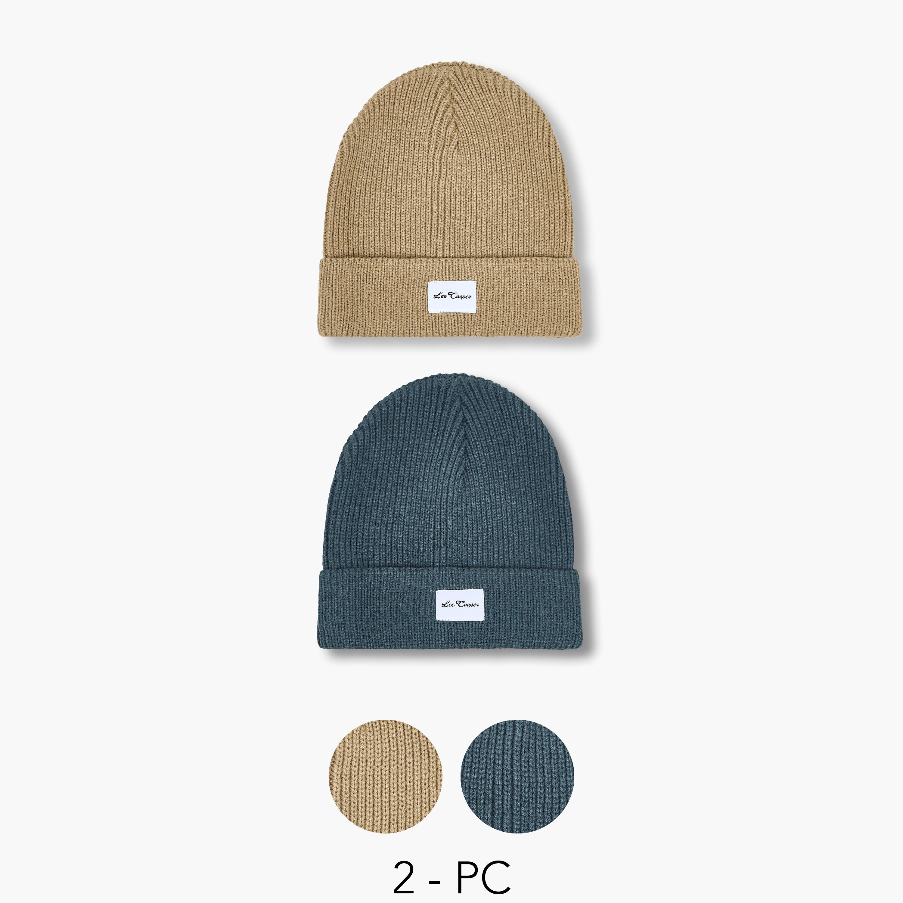 Lee Cooper Men Beanie with Applique Detail - Set of 2-men-caps-image-1