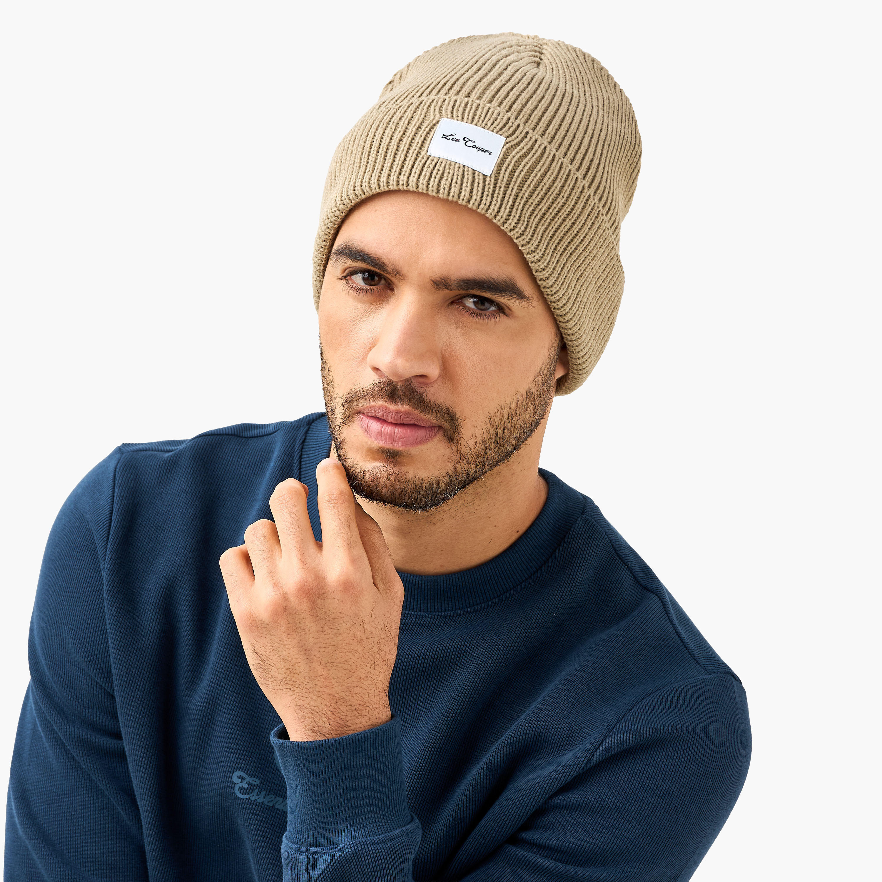 Lee Cooper Men Beanie with Applique Detail - Set of 2-men-caps-image-2