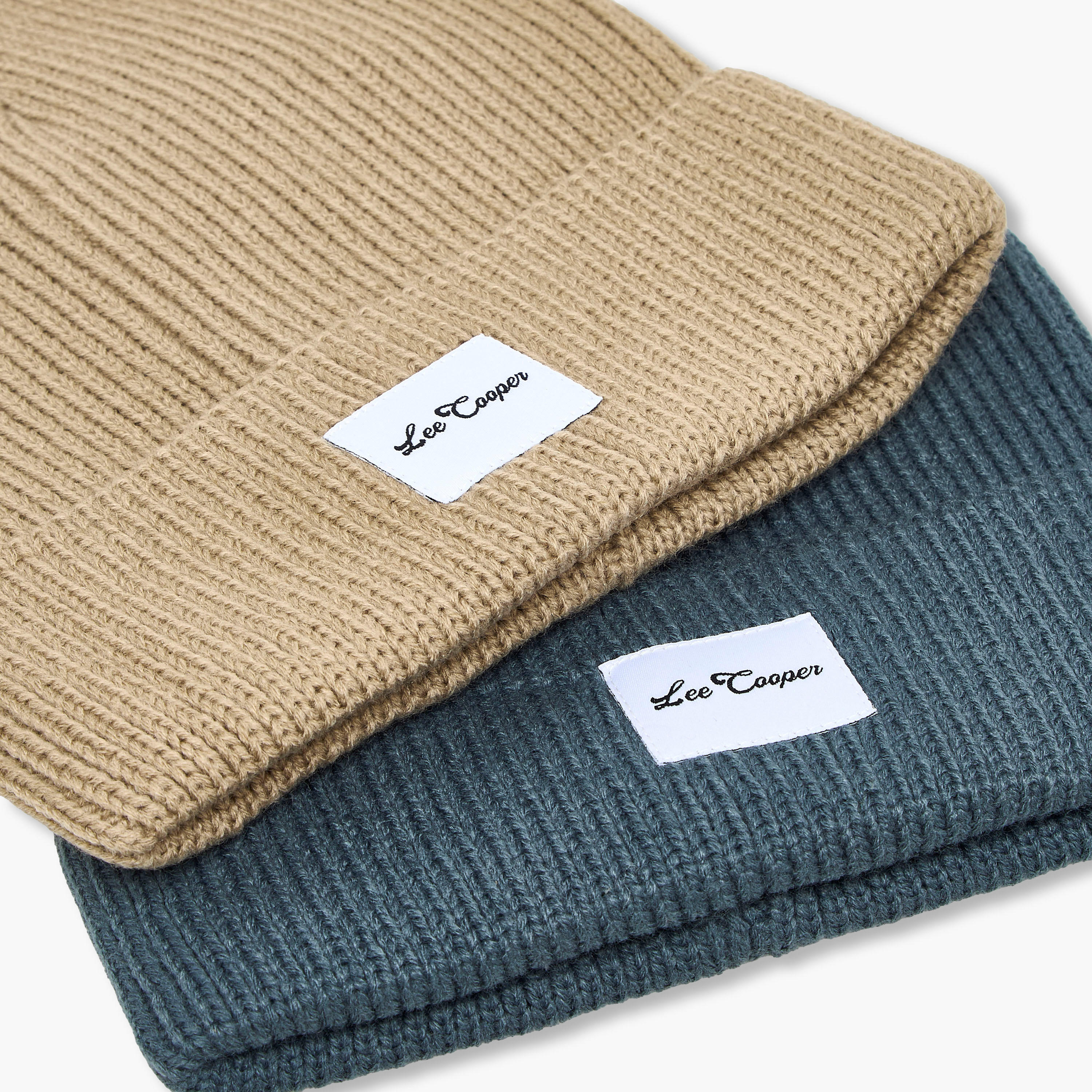 Lee Cooper Men Beanie with Applique Detail - Set of 2-men-caps-image-5