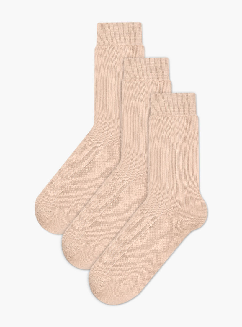 طقم جوارب 3 أزواج مضلعة غير وبرية بطول ربلة الساق للرجال-men-socks-image-1