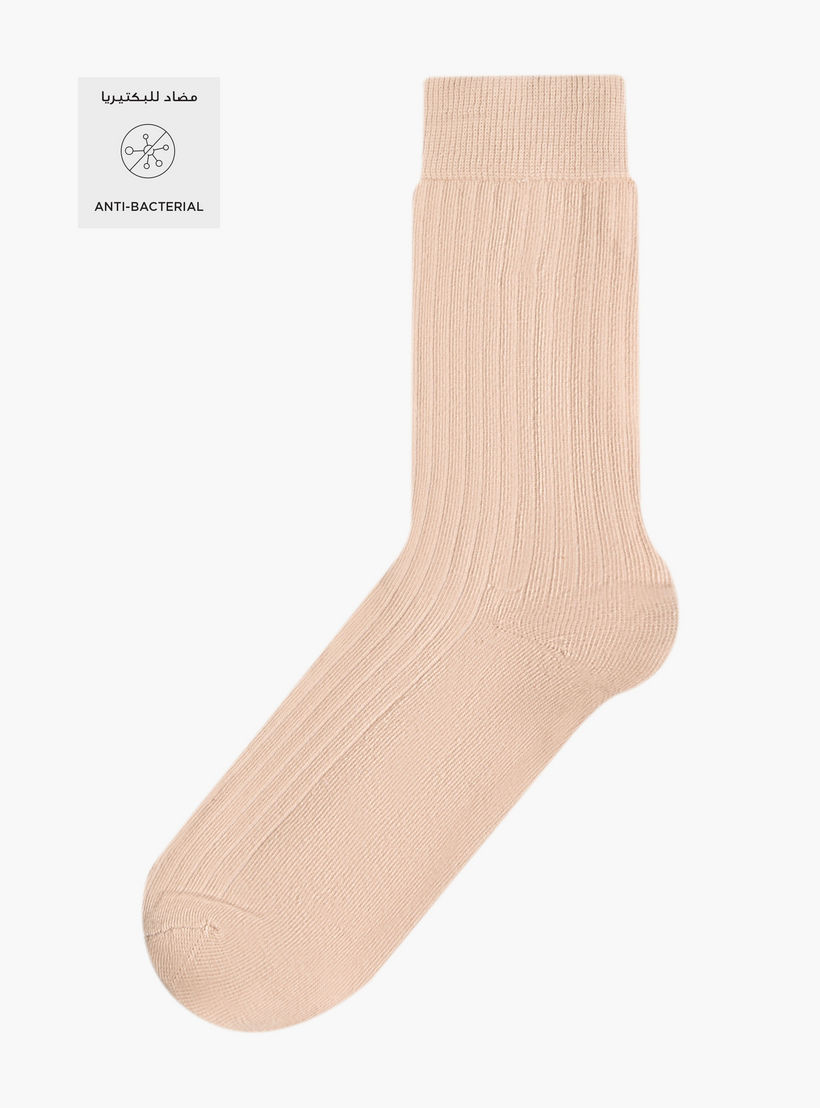 طقم جوارب 3 أزواج مضلعة غير وبرية بطول ربلة الساق للرجال-men-socks-image-2