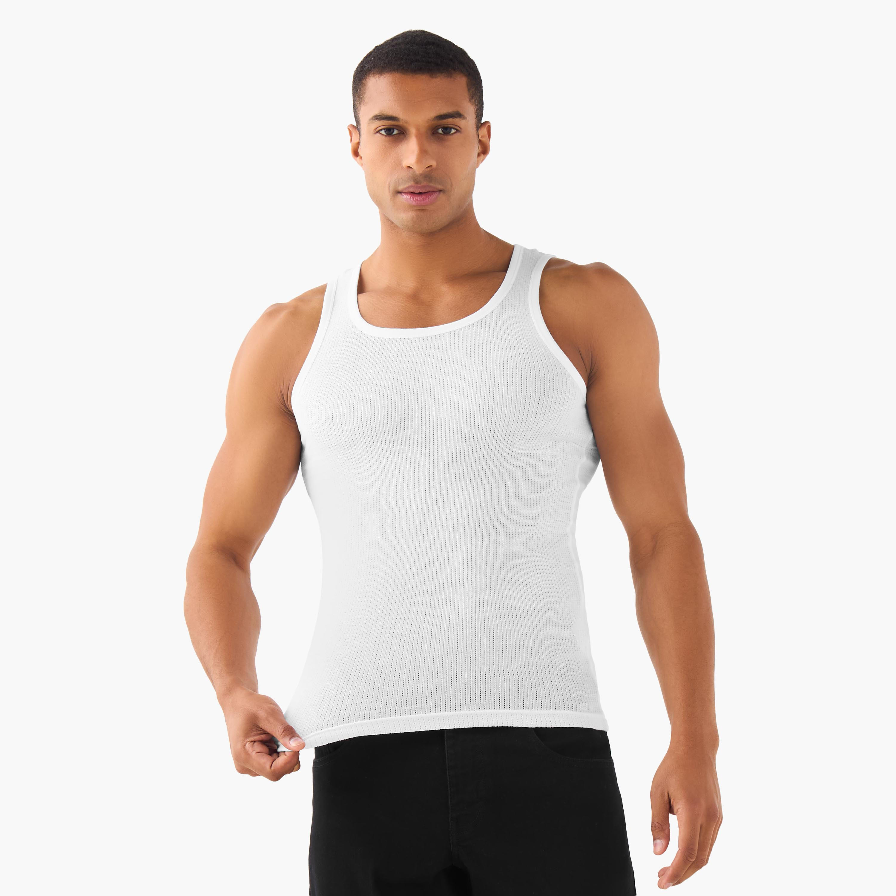 Men Ribbed Cotton Vest - Pack of 3-men-clothing-innerwear-vests-image-2