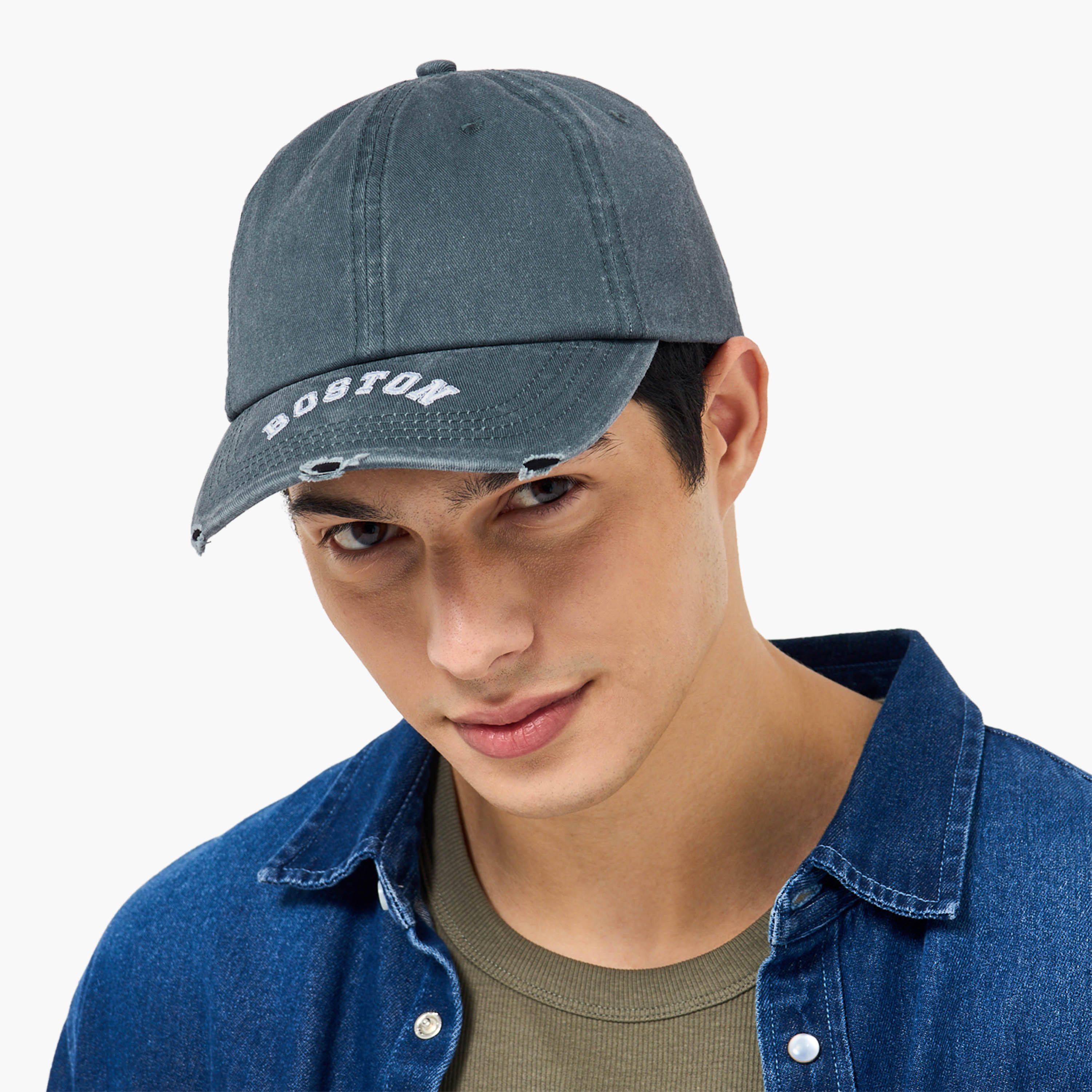 Men Cap with Boston Embroidered Design-men-caps-image-2