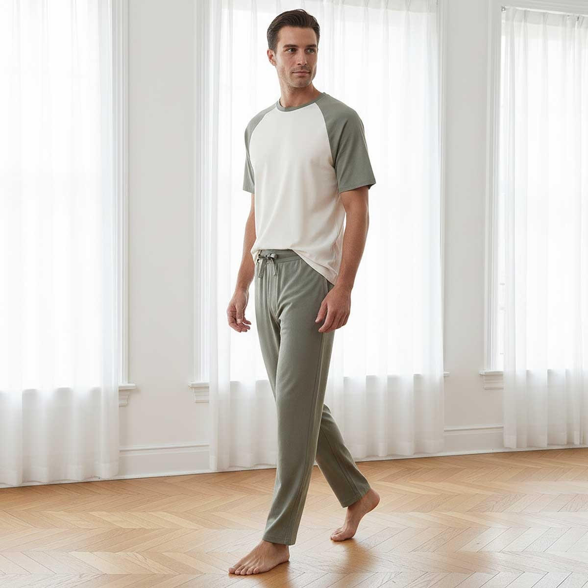 طقم بيجاما قطن مريح بأكمام راغلان-men-clothing-nightwear-sets-image-1