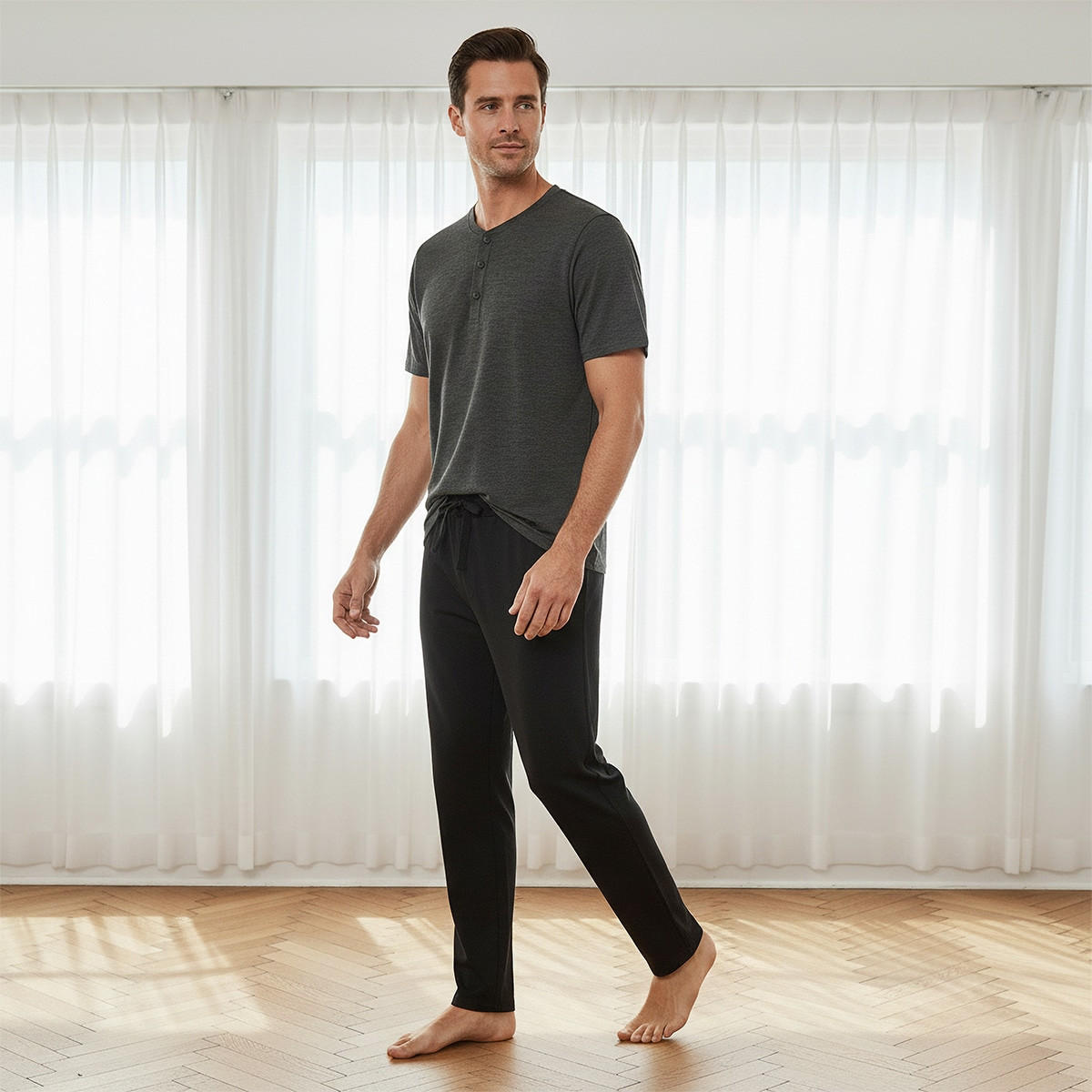 Textured Henley Neck Nightwear Set-men-clothing-nightwear-sets-image-1