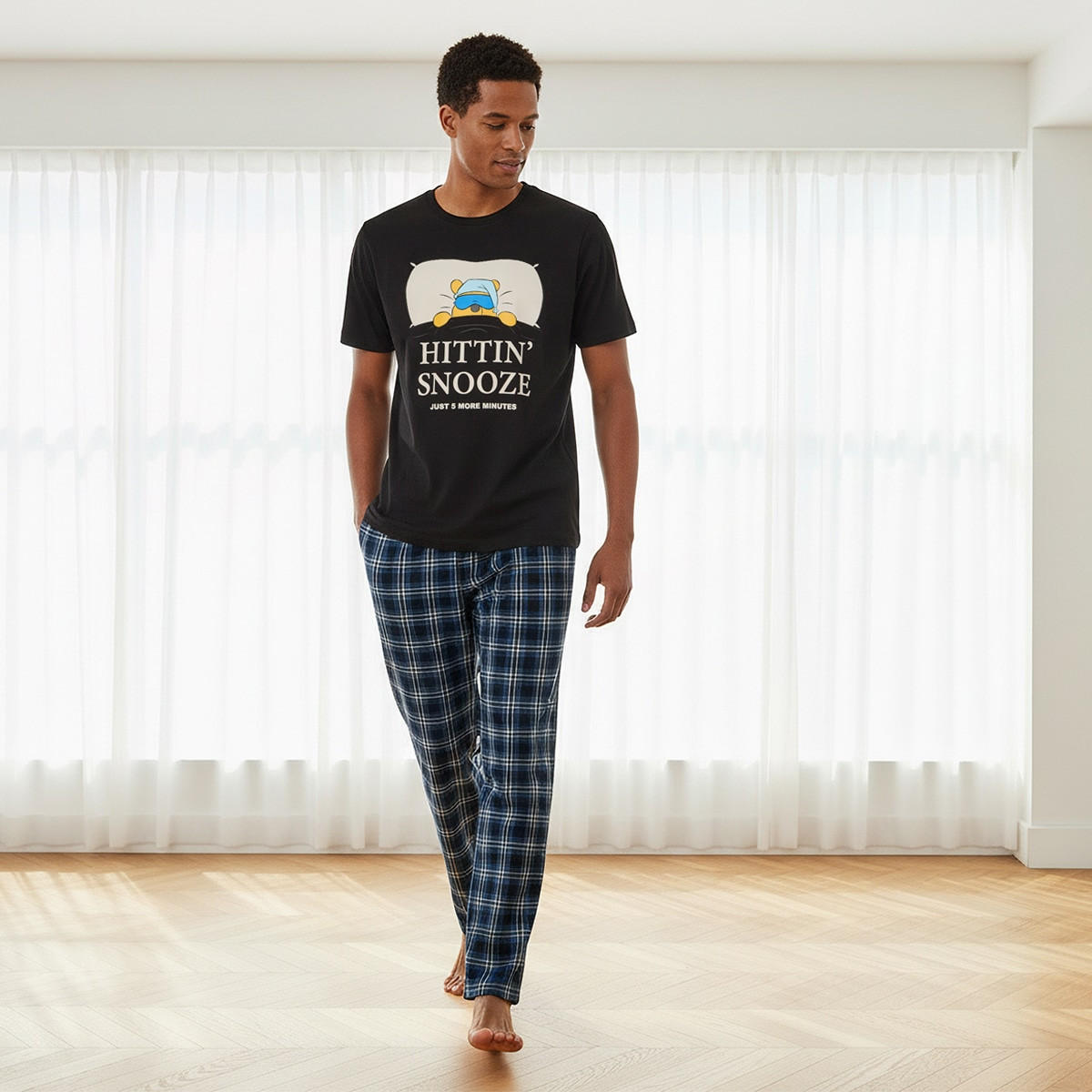 طقم ملابس نوم قطن كاروهات برباط إغلاق-men-clothing-nightwear-sets-image-1