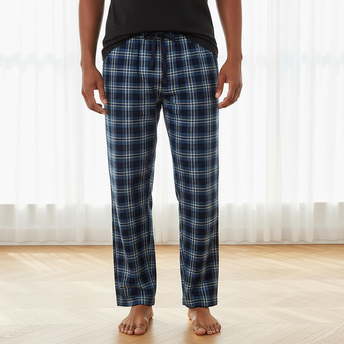 طقم ملابس نوم قطن كاروهات برباط إغلاق-men-clothing-nightwear-sets-image-5