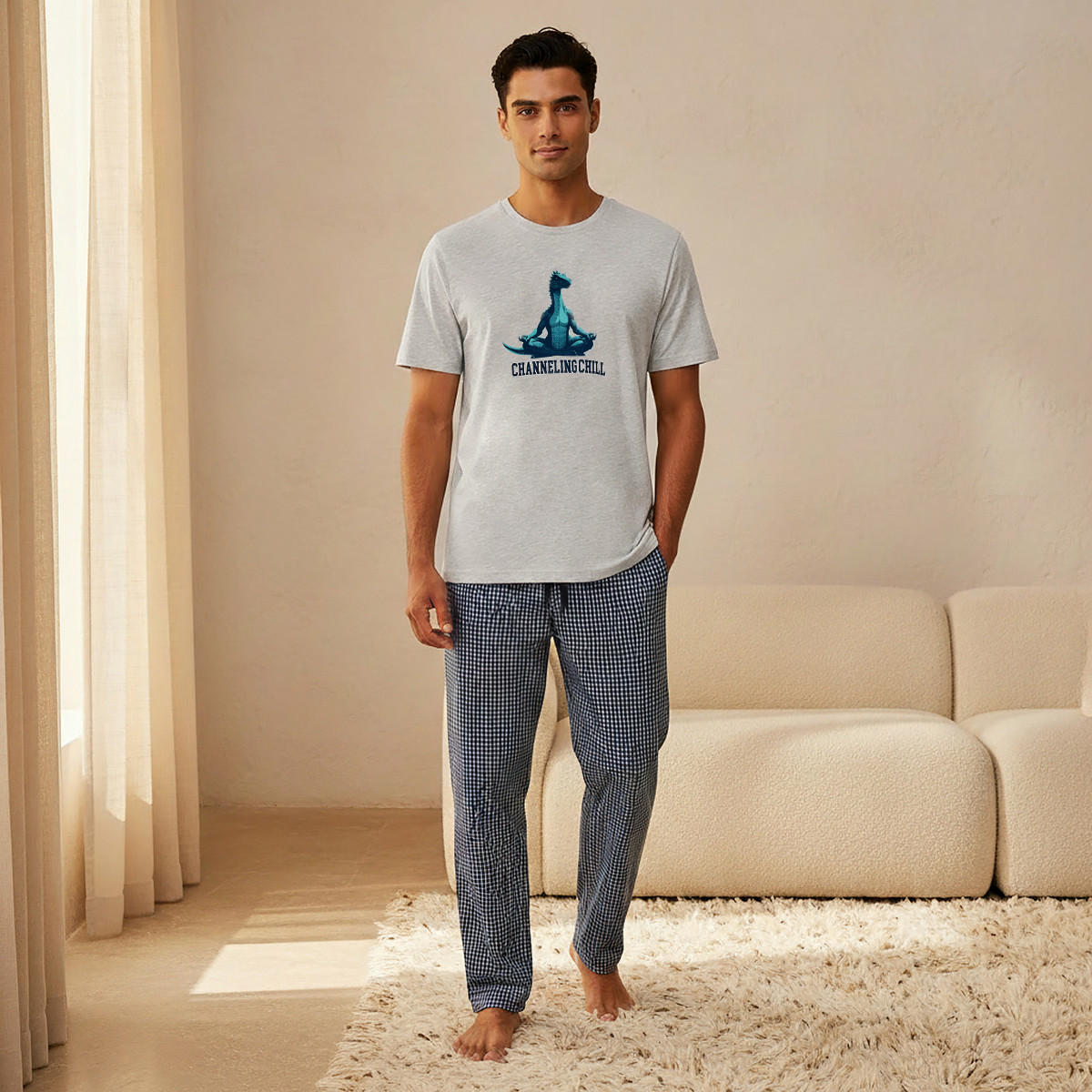 طقم ملابس نوم قطن كاروهات بخصر برباط للرجال-men-clothing-nightwear-sets-image-7