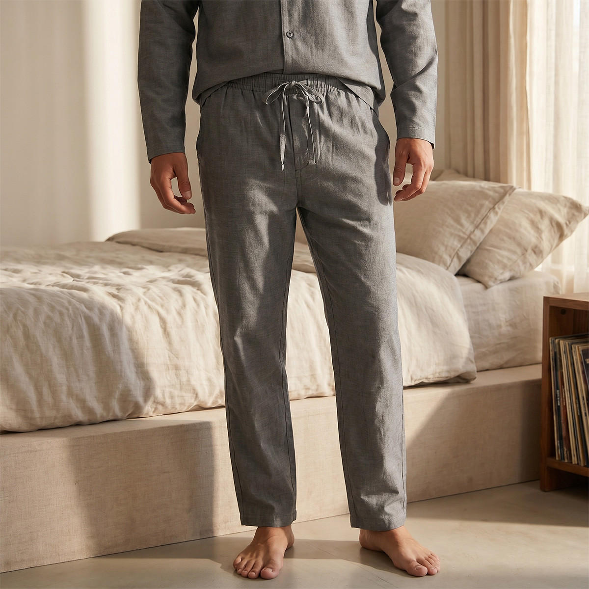 طقم بيجاما بارز الملمس بياقة كامب-men-clothing-nightwear-sets-image-5