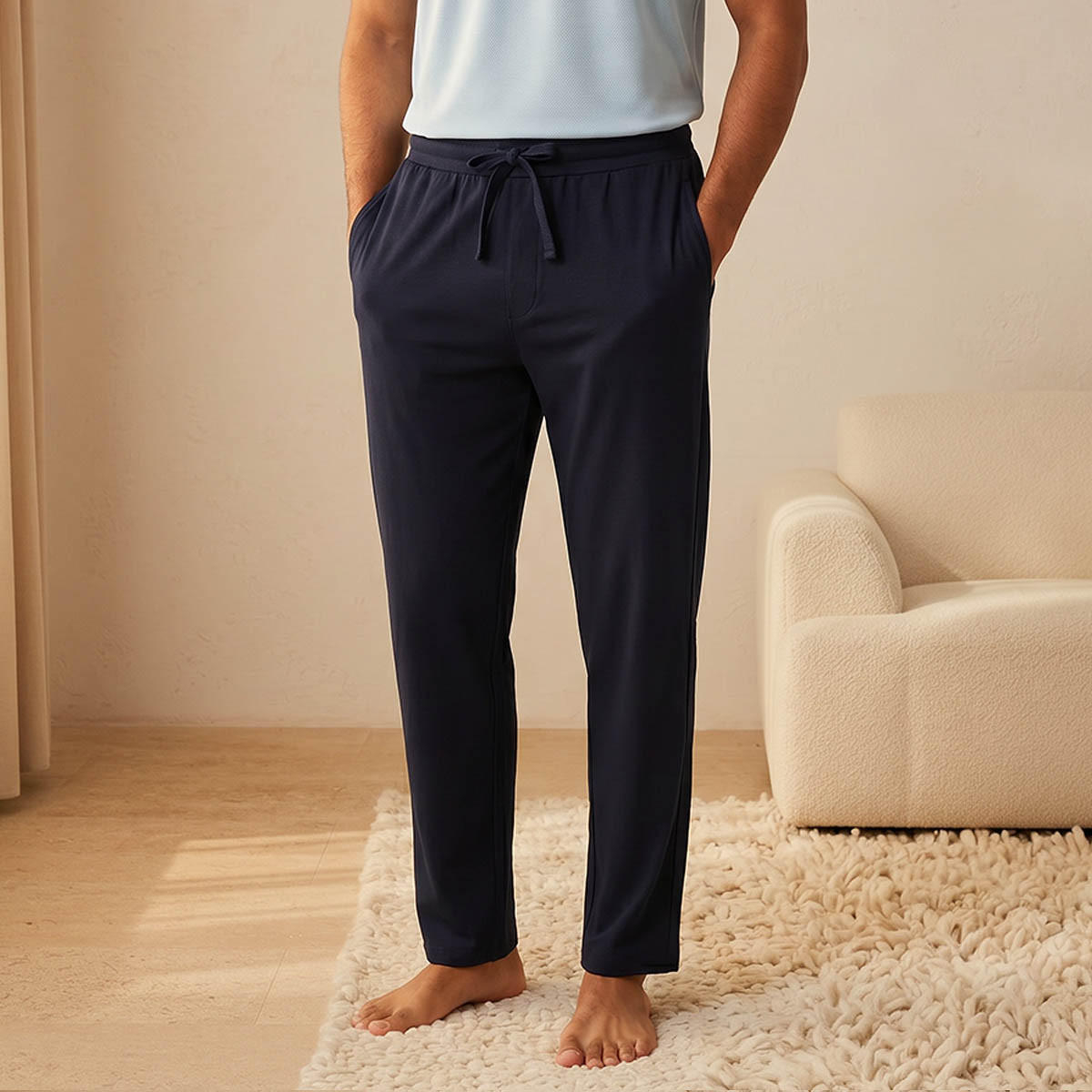 طقم بيجاما رجالي بارز الملمس بياقة هنلي-men-clothing-nightwear-sets-image-5