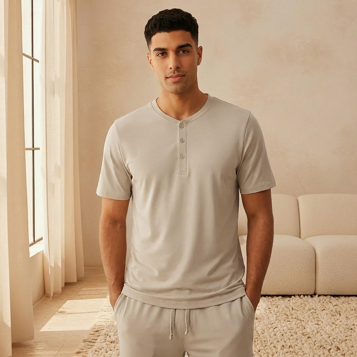 Men Drawstring Waist Nightwear Set-men-clothing-nightwear-sets-image-3