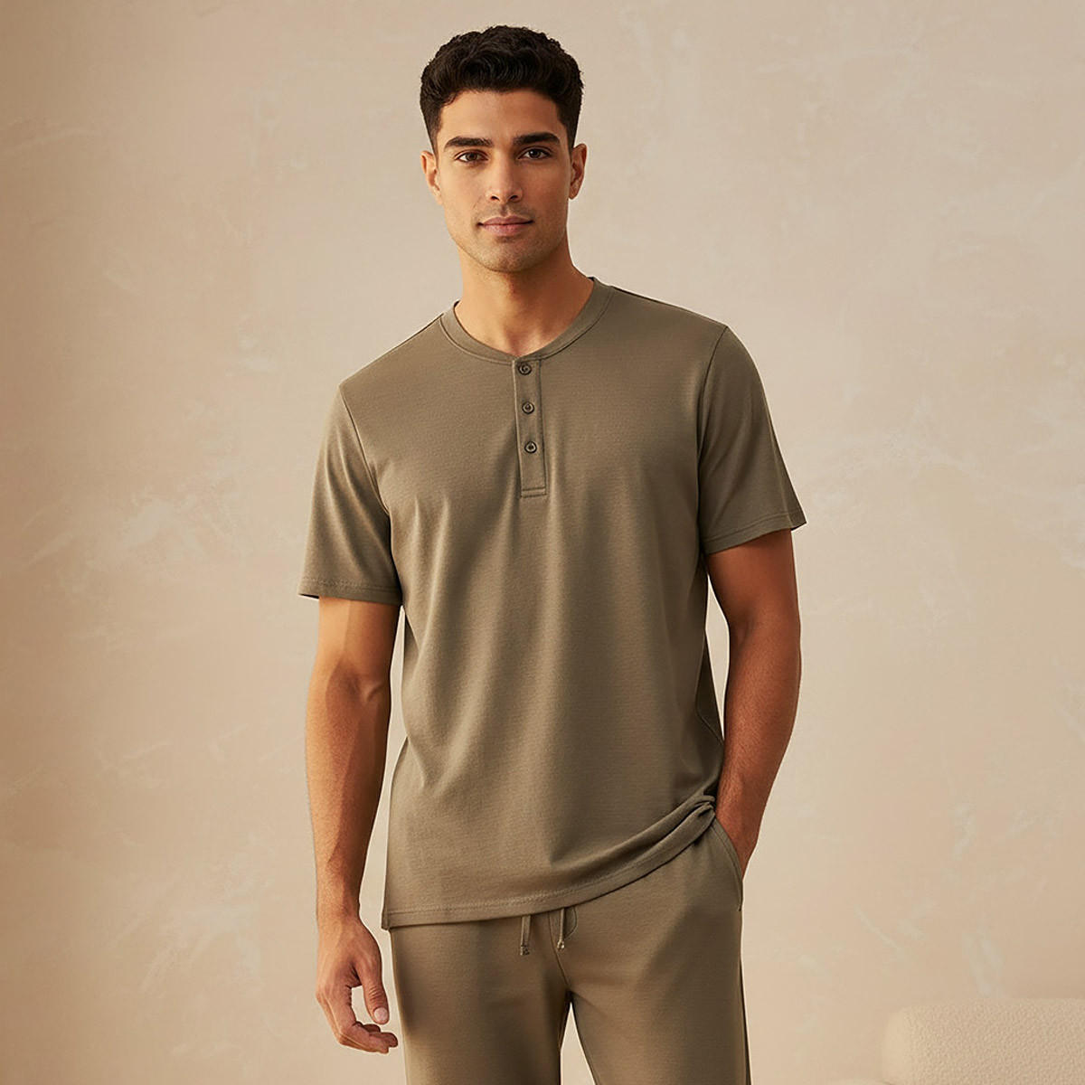 Men Drawstring Waist Nightwear Set-men-clothing-nightwear-sets-image-3
