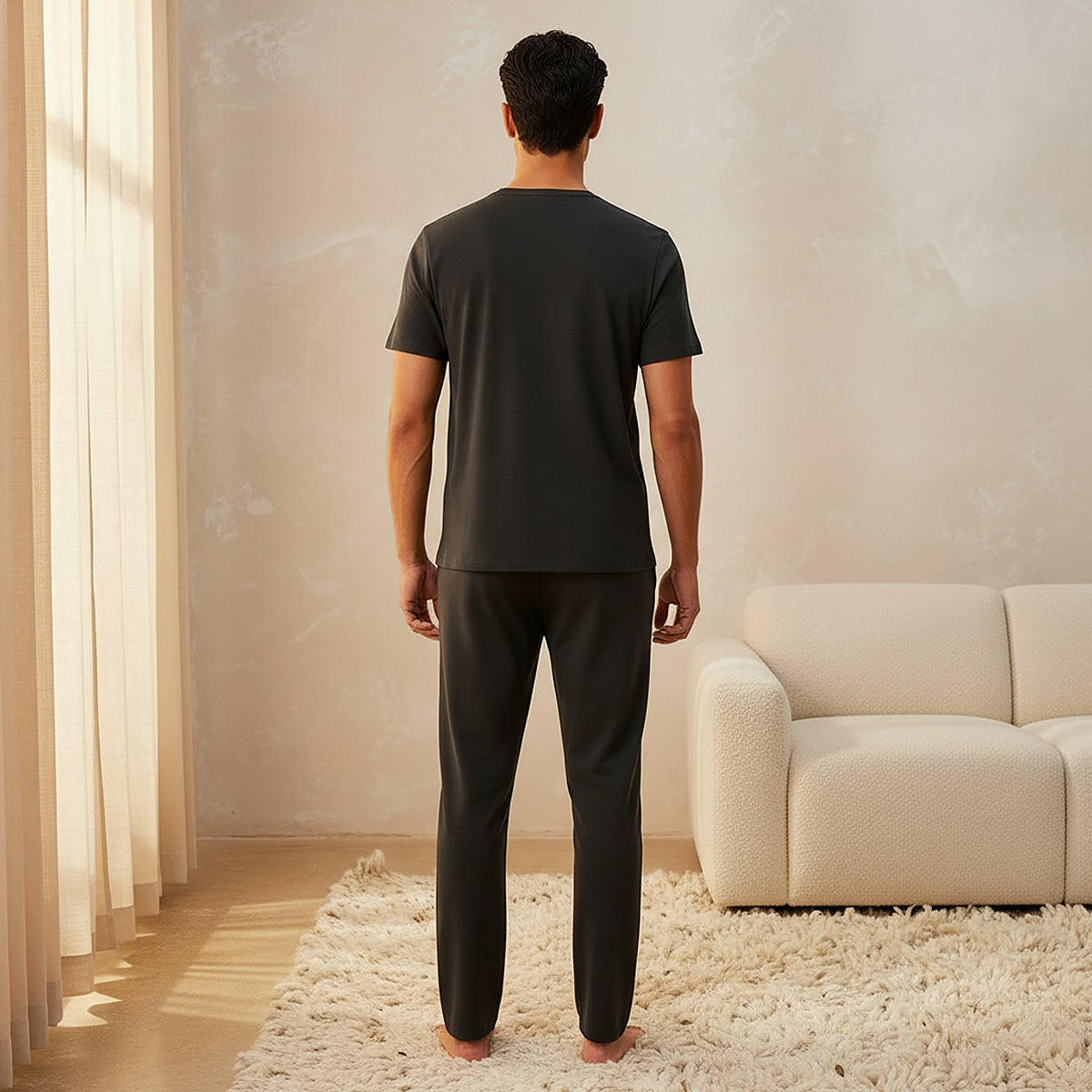 Men Drawstring Waist Nightwear Set-men-clothing-nightwear-sets-image-4
