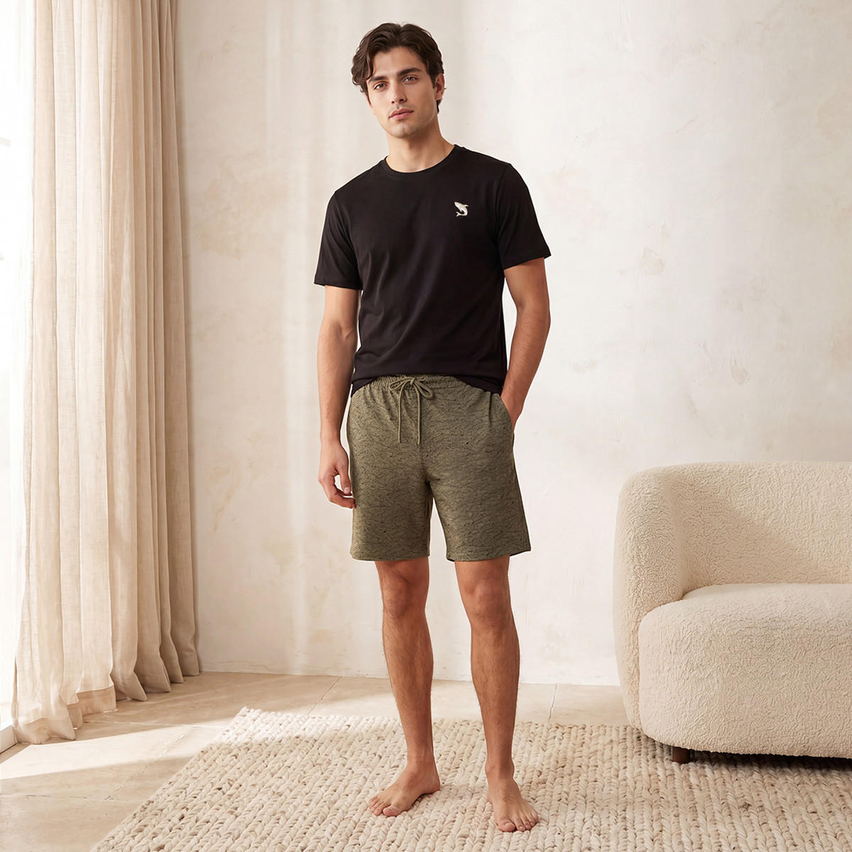 طقم بيجاما قطن بخصر برباط وطبعات للرجال-men-clothing-nightwear-sets-image-1