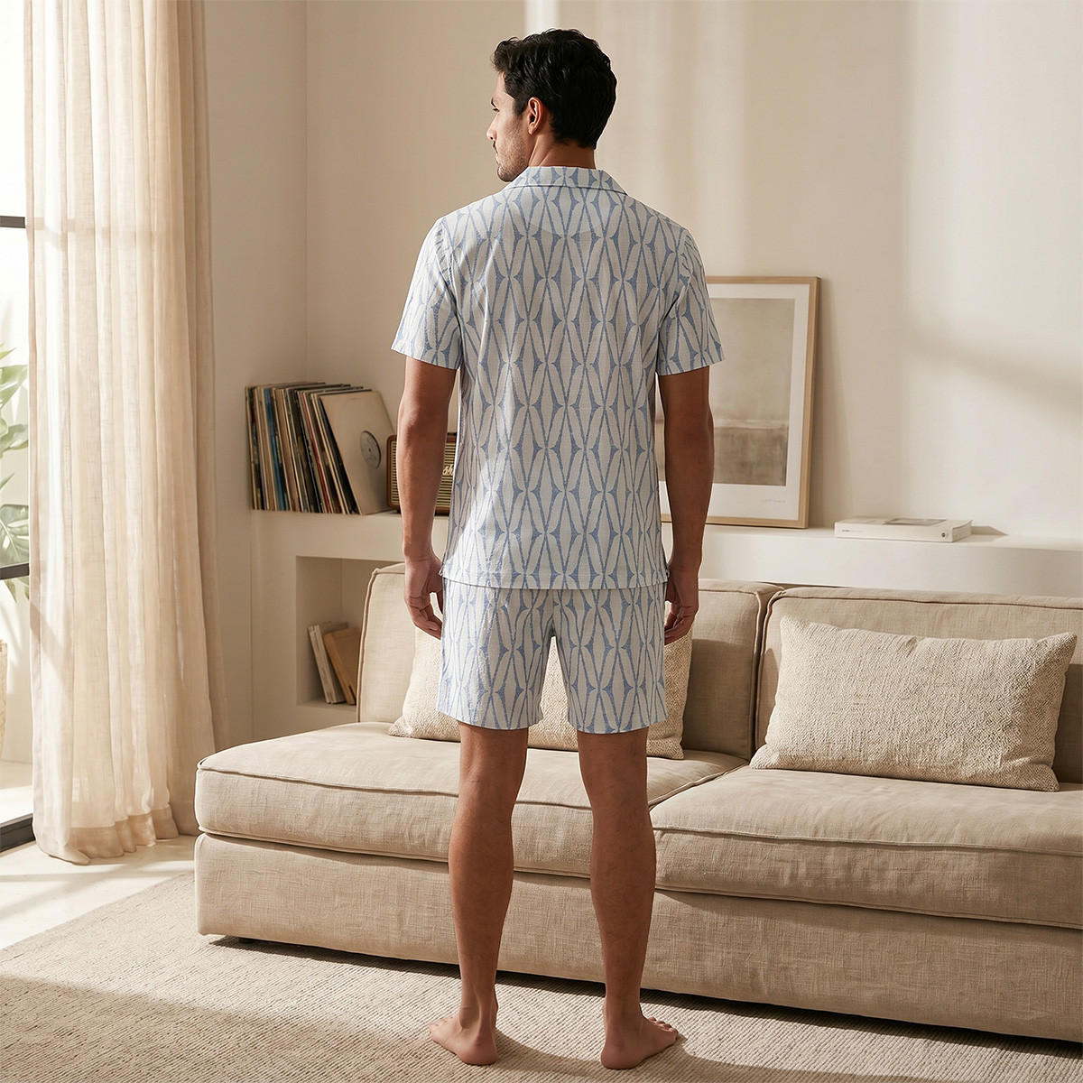 طقم بيجاما جاكار بياقة كامب-men-clothing-nightwear-sets-image-4