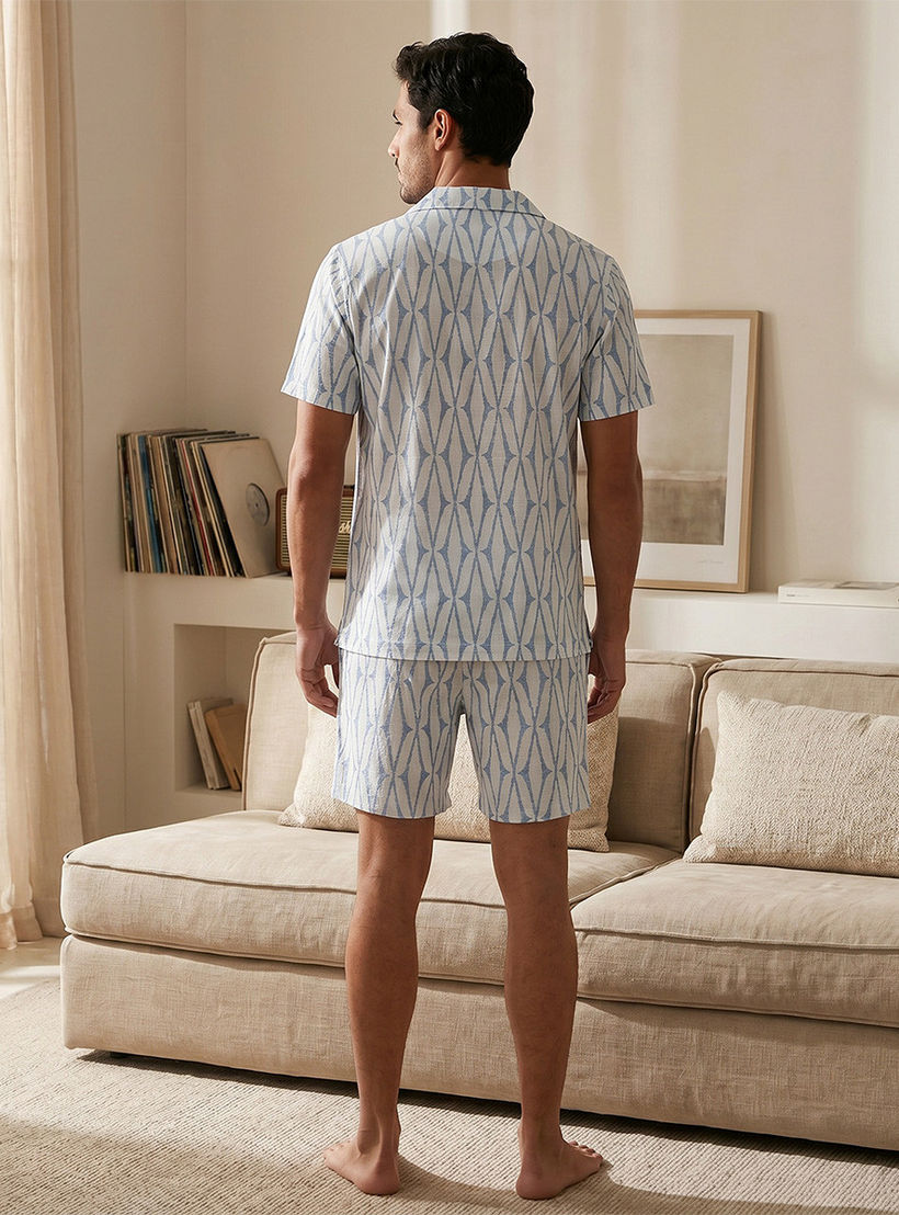 طقم بيجاما جاكار بياقة كامب-men-clothing-nightwear-sets-image-4