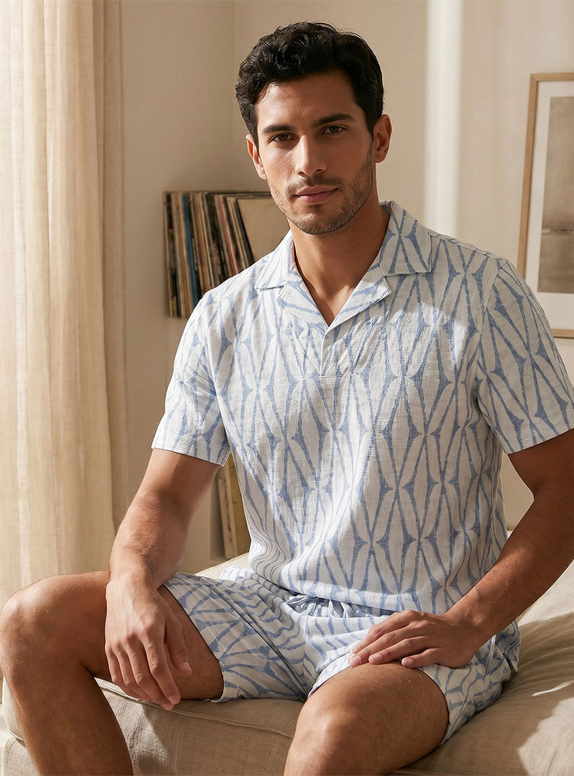 طقم بيجاما جاكار بياقة كامب-men-clothing-nightwear-sets-image-8