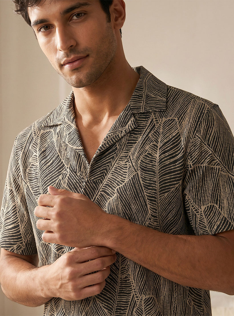 طقم بيجاما جاكار بياقة كامب-men-clothing-nightwear-sets-image-10