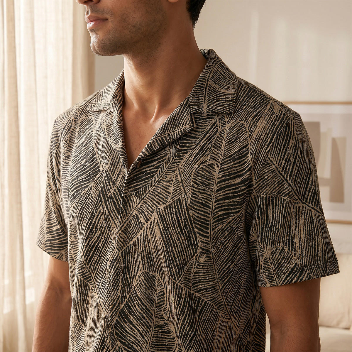 طقم بيجاما جاكار بياقة كامب-men-clothing-nightwear-sets-image-2