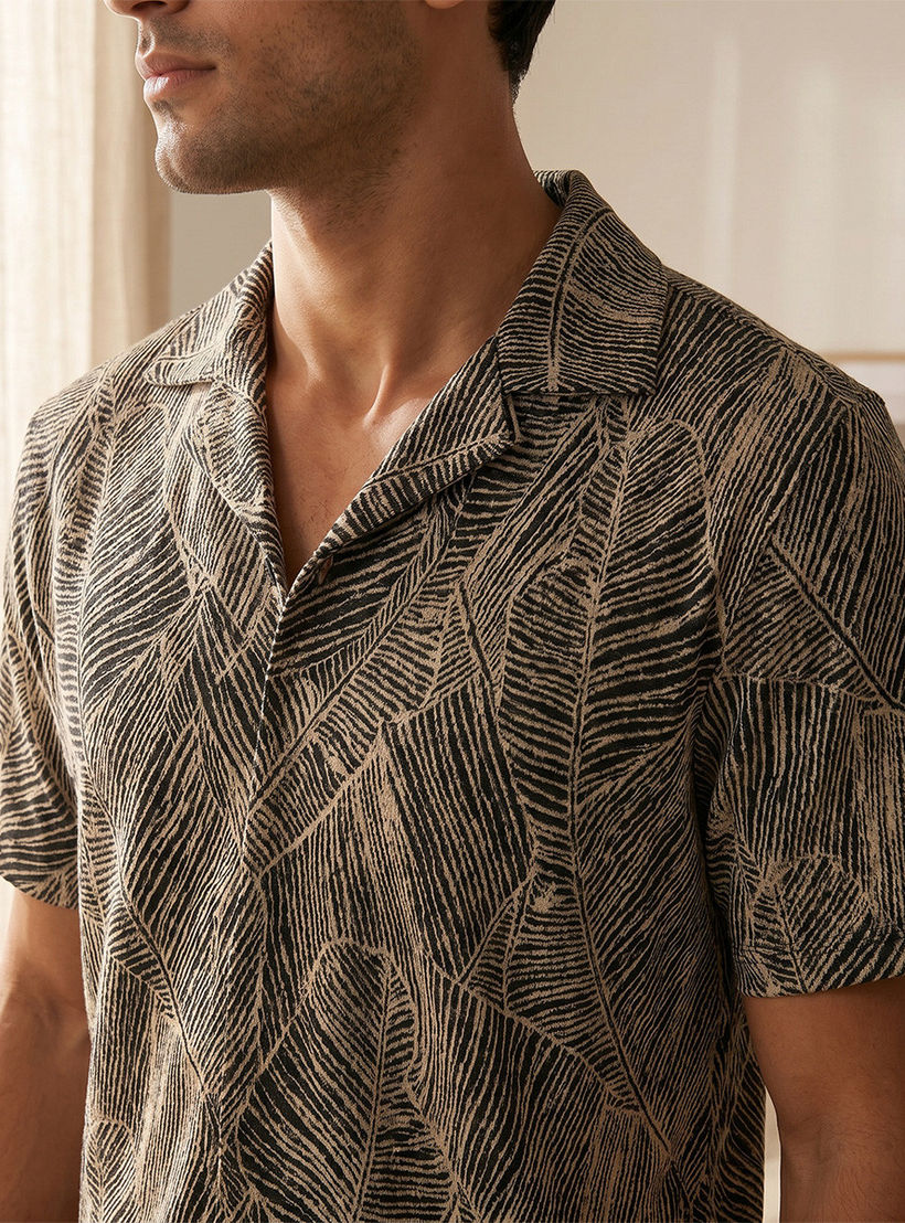 طقم بيجاما جاكار بياقة كامب-men-clothing-nightwear-sets-image-2