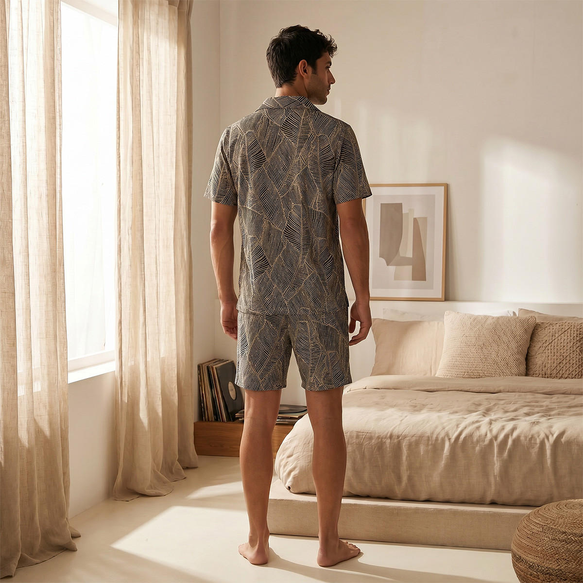 طقم بيجاما جاكار بياقة كامب-men-clothing-nightwear-sets-image-5