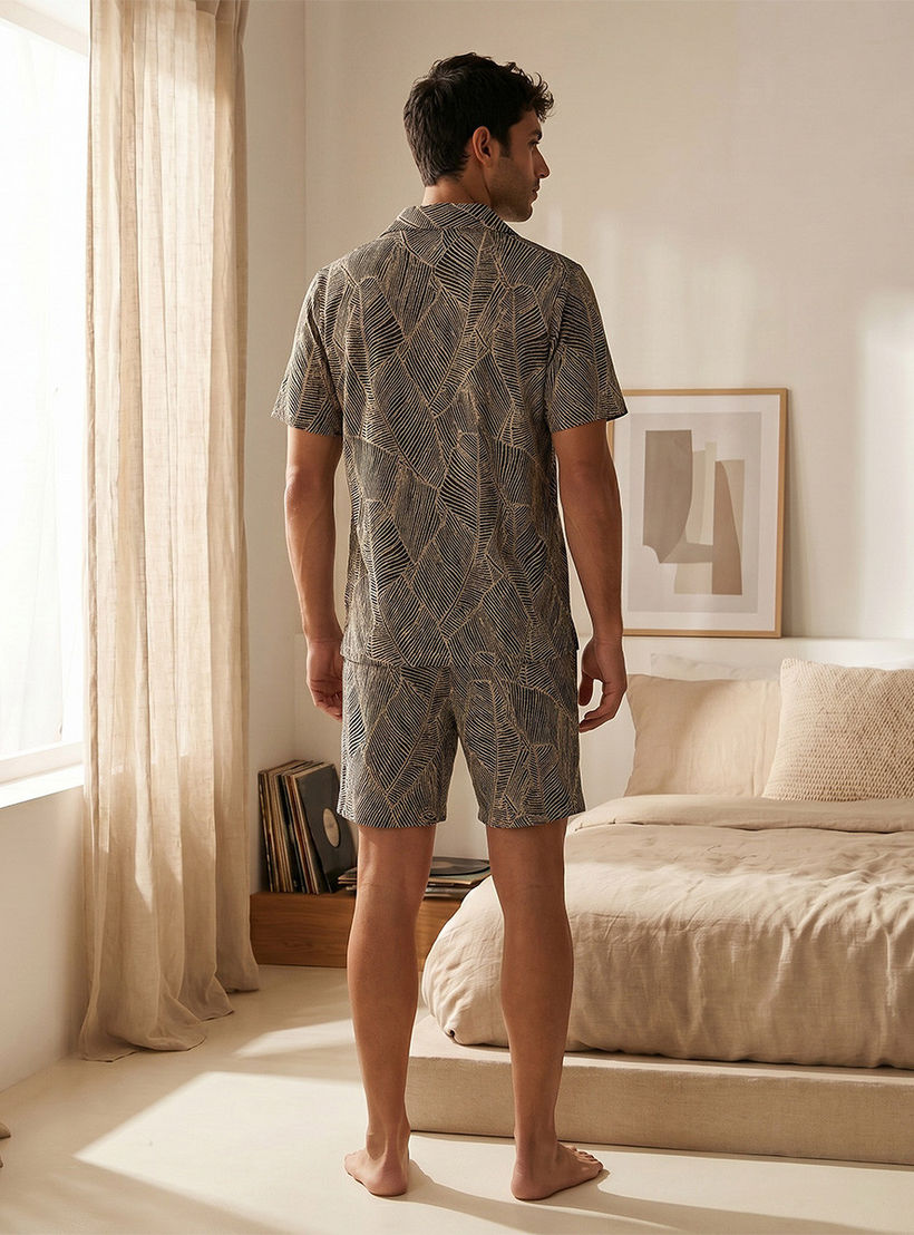 طقم بيجاما جاكار بياقة كامب-men-clothing-nightwear-sets-image-5